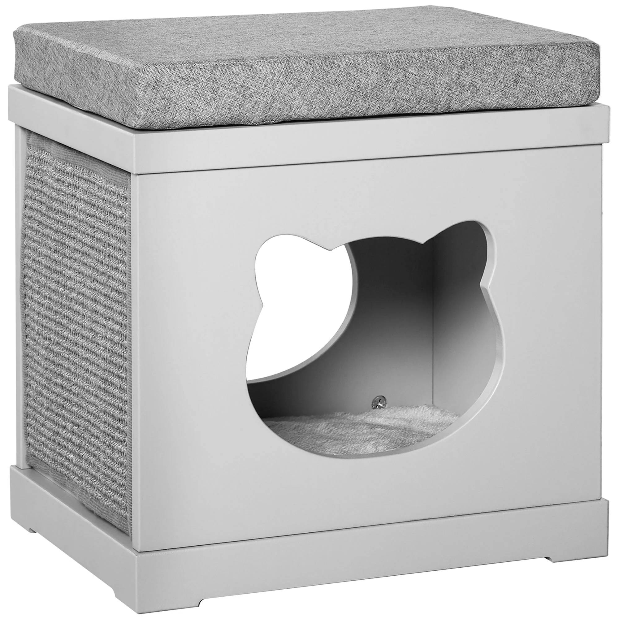 PawHut Cat House Bed Kitten Cave Cube Indoor w/ Soft Cushion Sisal Scratching Pad - Image 3