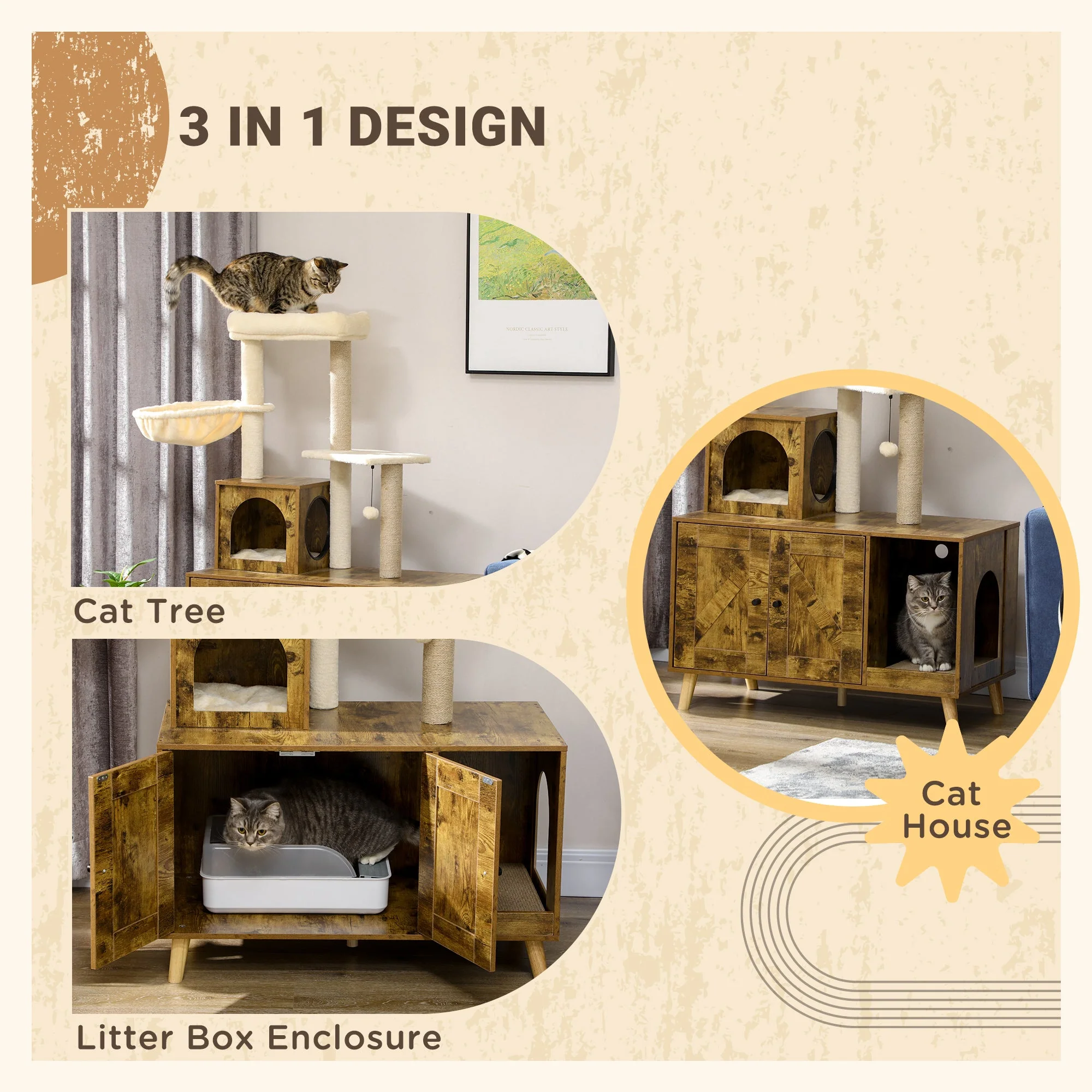 PawHut Cat Litter Box Enclosure - Image 2