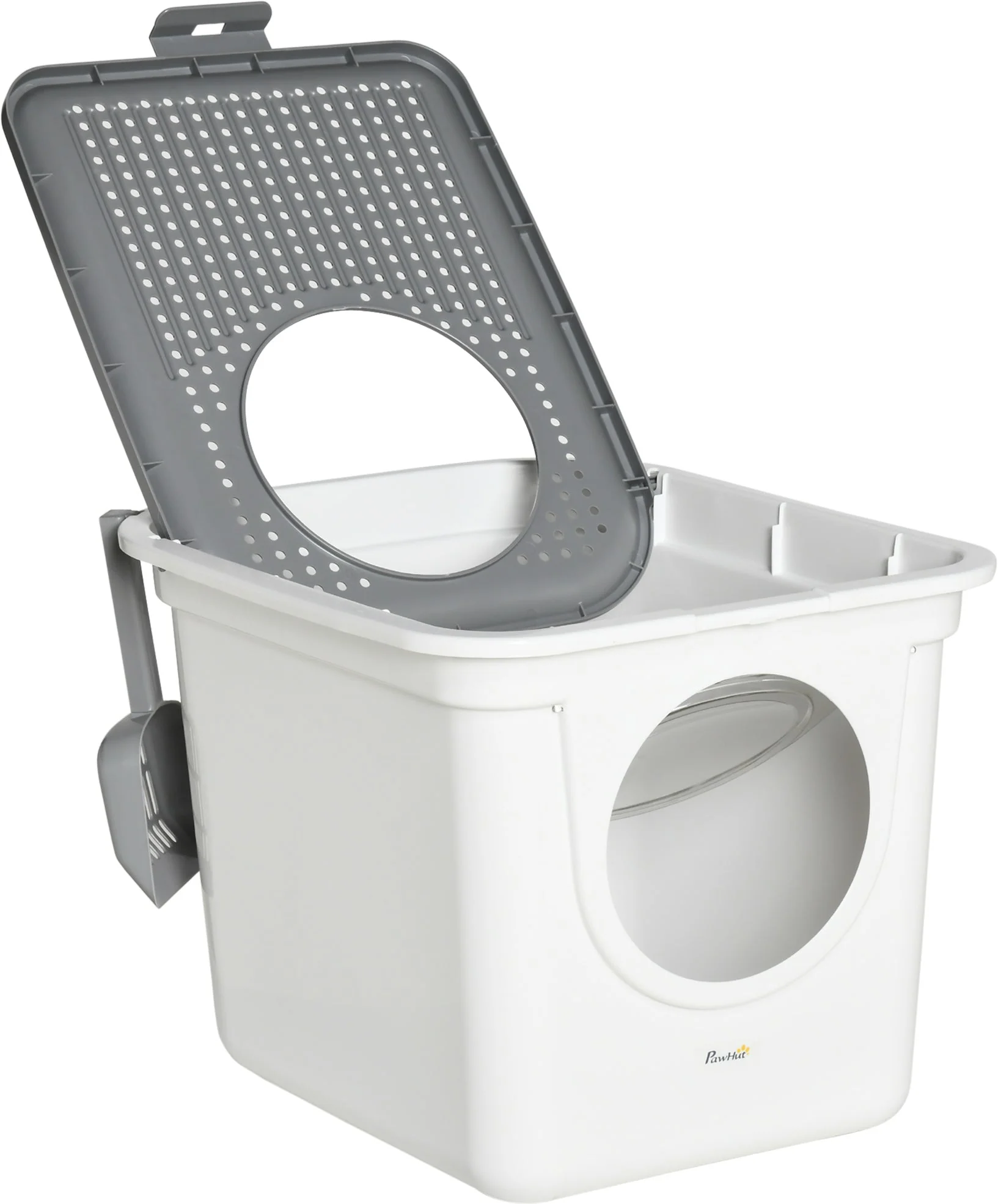 PawHut Cat Litter Box Pet Toilet Enclosed Kitten Pan w/ Front Entrance Top exit Scoop - Image 2