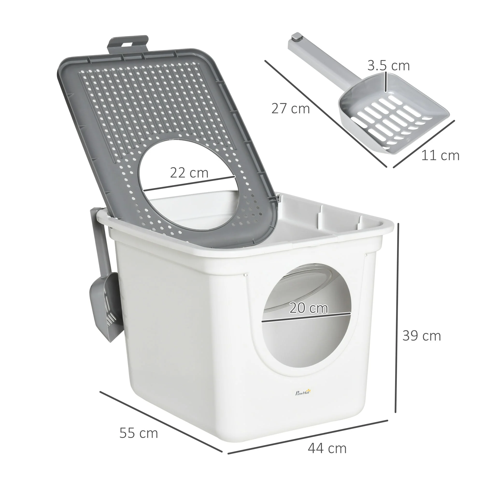 PawHut Cat Litter Box Pet Toilet Enclosed Kitten Pan w/ Front Entrance Top exit Scoop - Image 4