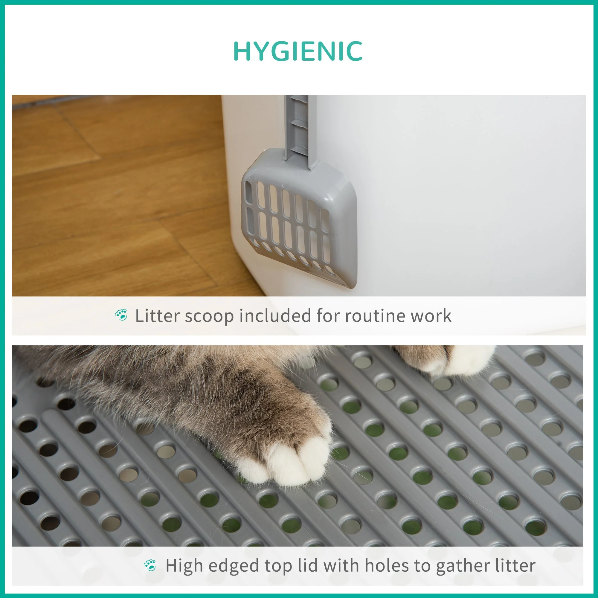 PawHut Cat Litter Box Pet Toilet Enclosed Kitten Pan w/ Front Entrance Top exit Scoop - Image 5