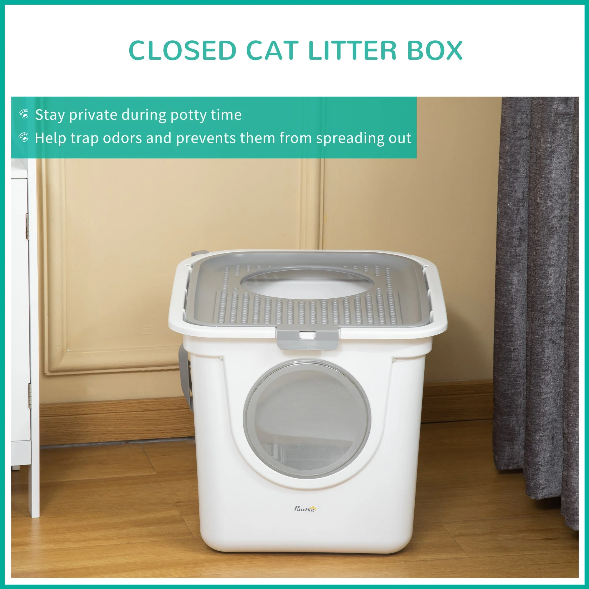 PawHut Cat Litter Box Pet Toilet Enclosed Kitten Pan w/ Front Entrance Top exit Scoop - Image 6