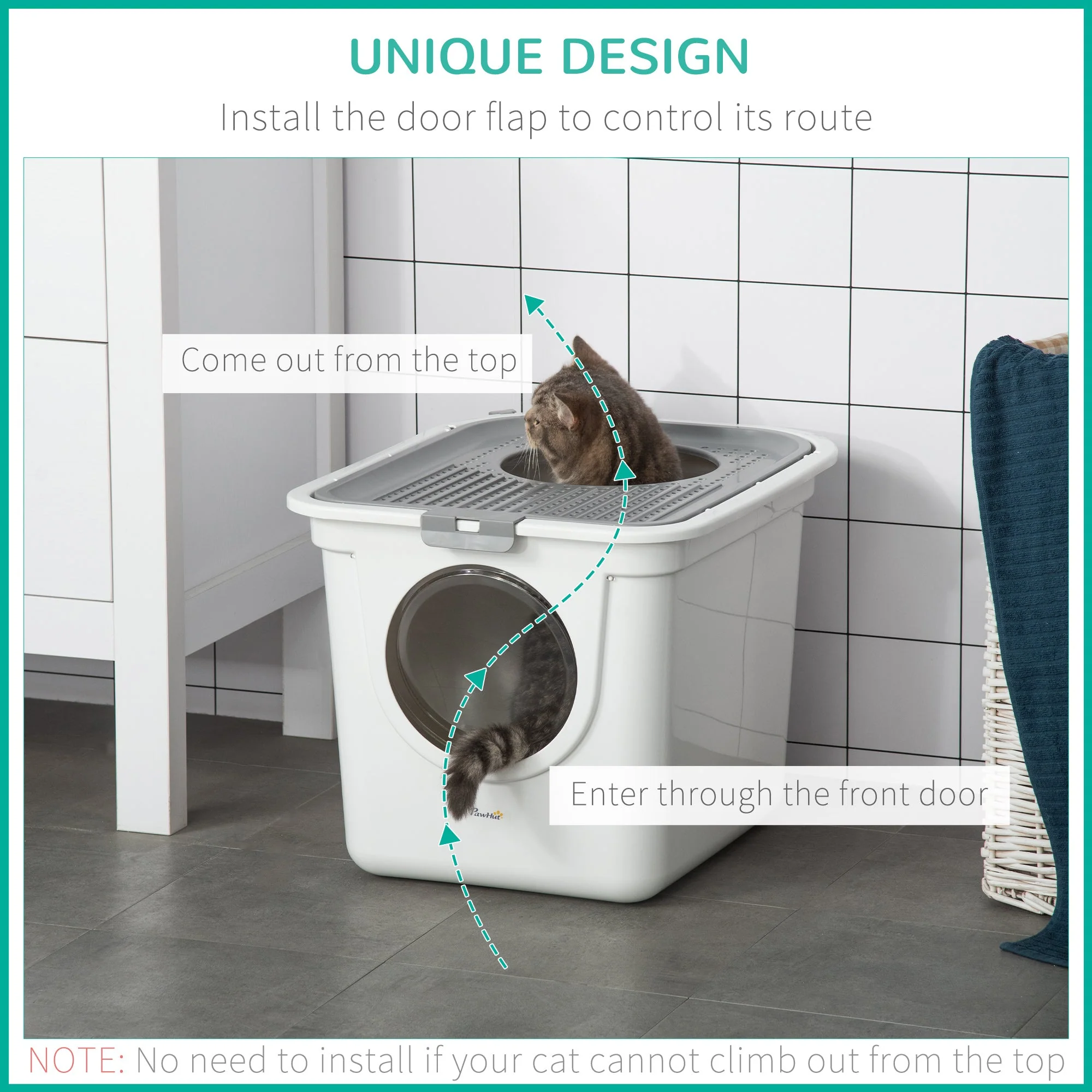 PawHut Cat Litter Box Pet Toilet Enclosed Kitten Pan w/ Front Entrance Top exit Scoop - Image 7