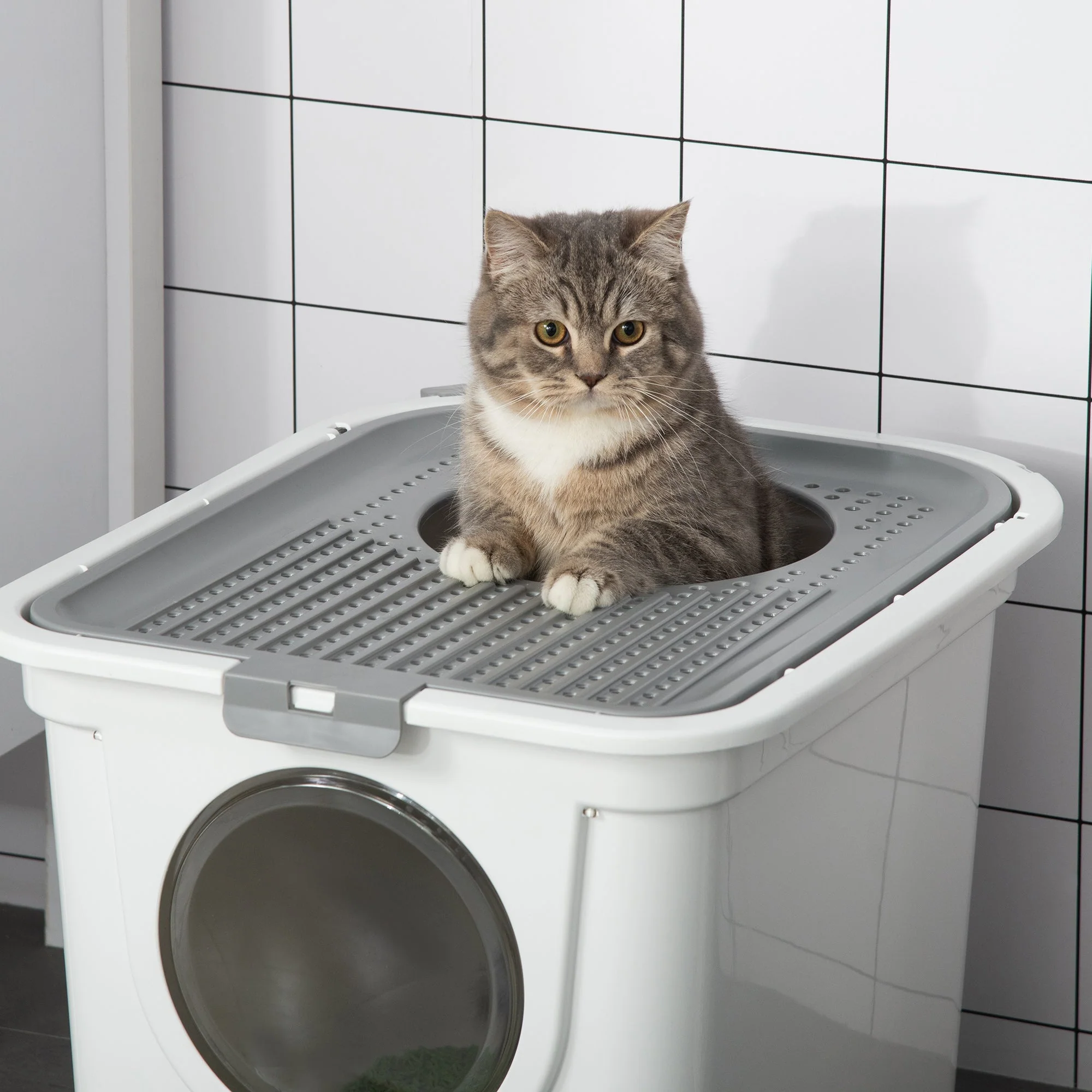 PawHut Cat Litter Box Pet Toilet Enclosed Kitten Pan w/ Front Entrance Top exit Scoop - Image 8
