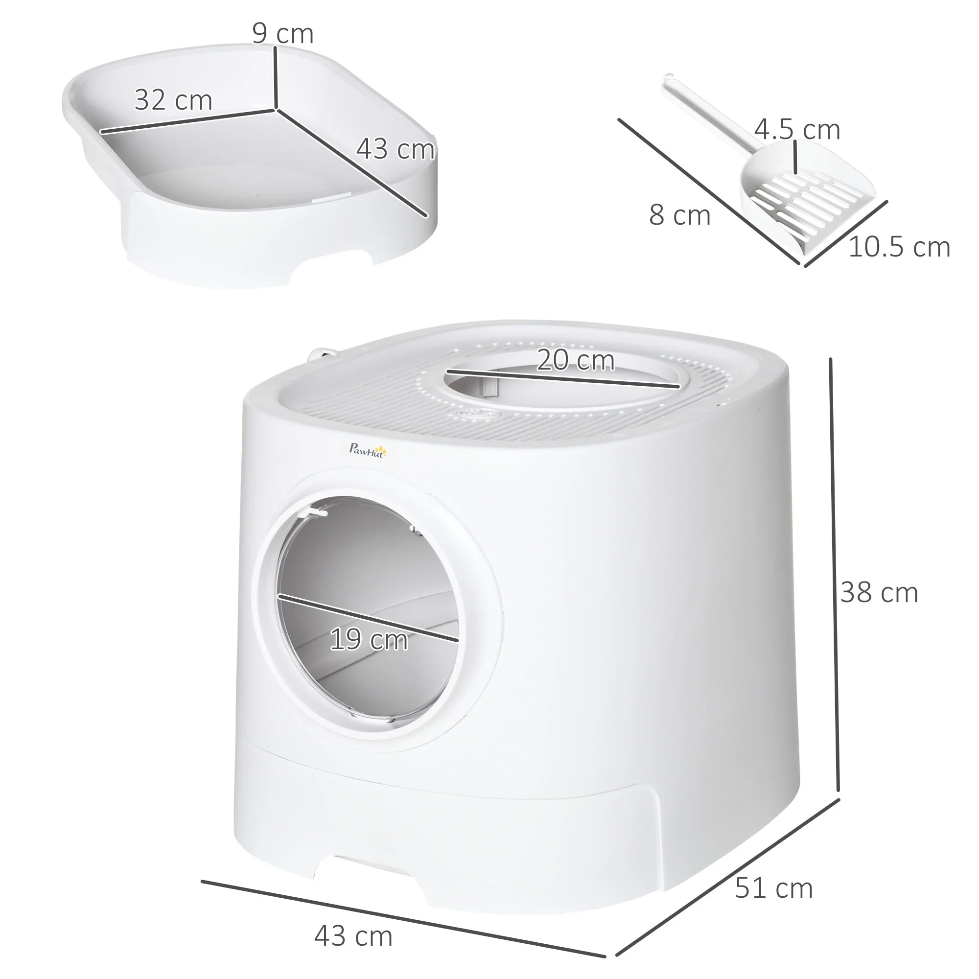 PawHut Cat Litter Box Portable Pet Toilet Fully Enclosed Kitten Pan w/ Scoop - Image 4