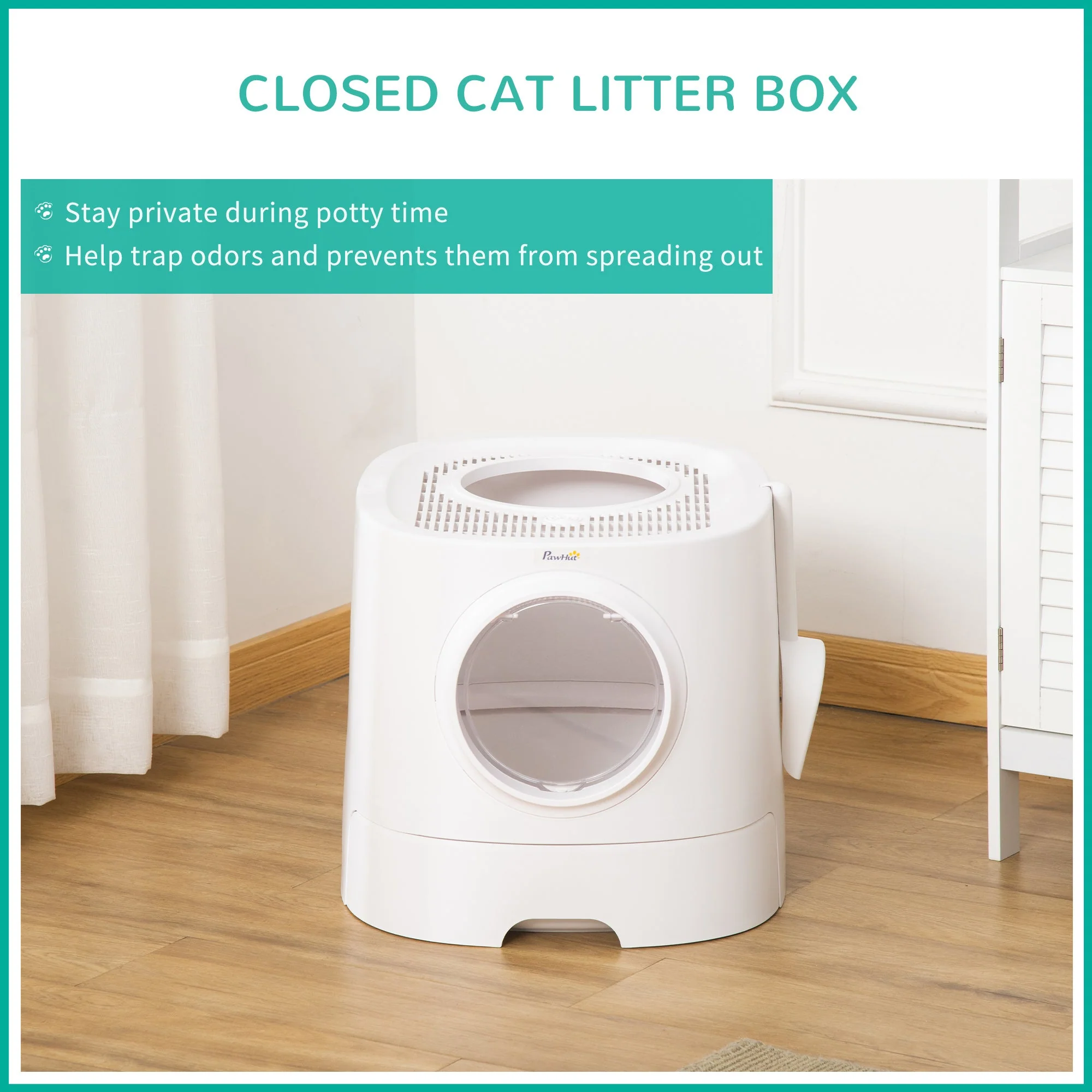 PawHut Cat Litter Box Portable Pet Toilet Fully Enclosed Kitten Pan w/ Scoop - Image 6