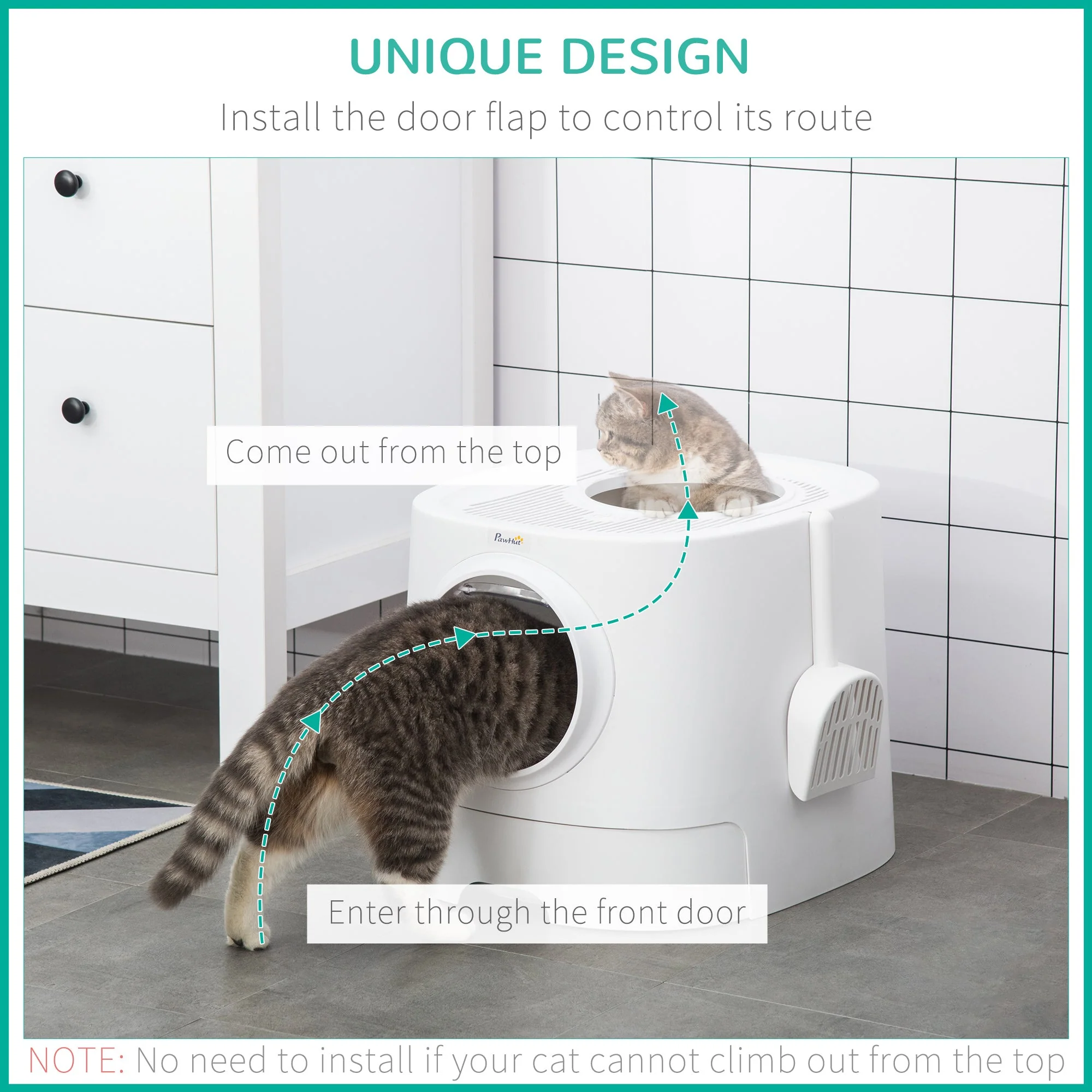 PawHut Cat Litter Box Portable Pet Toilet Fully Enclosed Kitten Pan w/ Scoop - Image 7