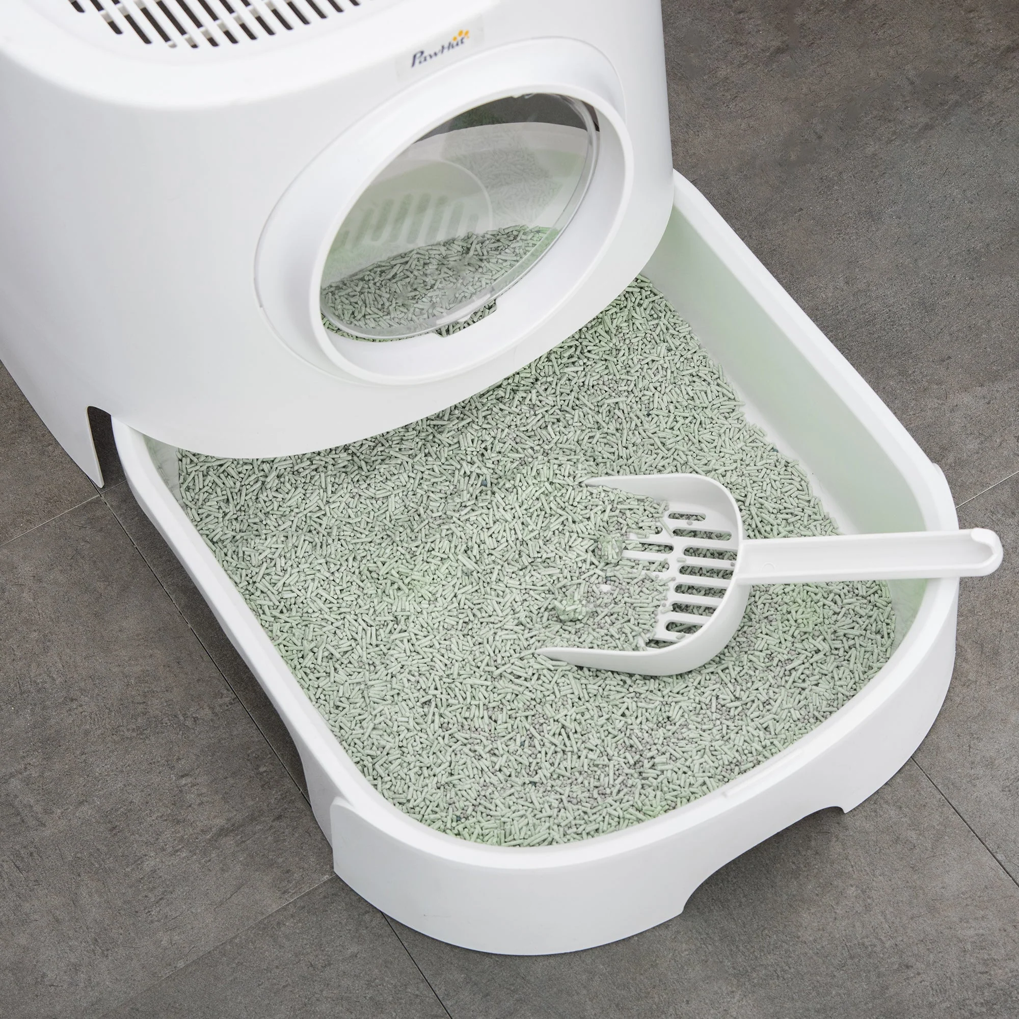 PawHut Cat Litter Box Portable Pet Toilet Fully Enclosed Kitten Pan w/ Scoop - Image 9