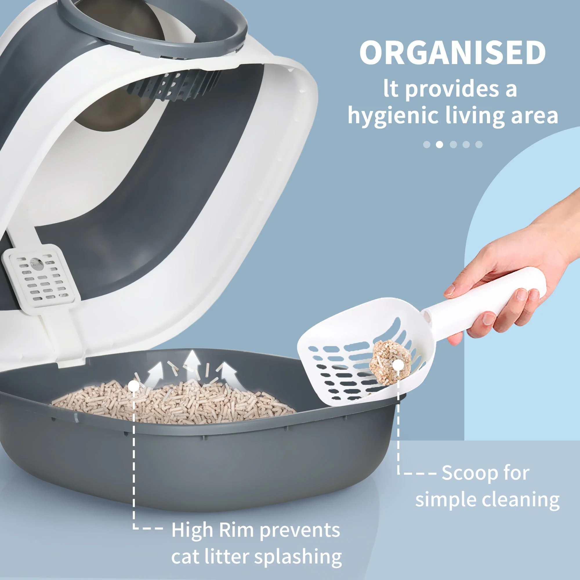 PawHut Cat Litter Tray with Lid - Image 2
