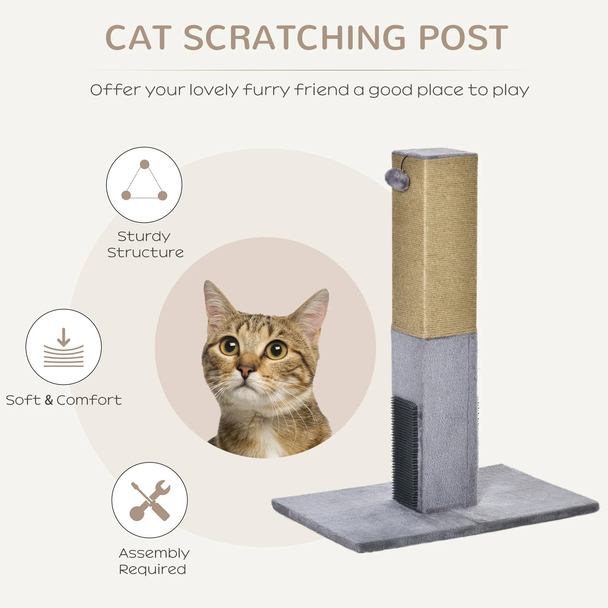 PawHut Cat Scratching Post 79cm Tall Scratcher Climber Cat Tree Activity Centre Grey - Image 5