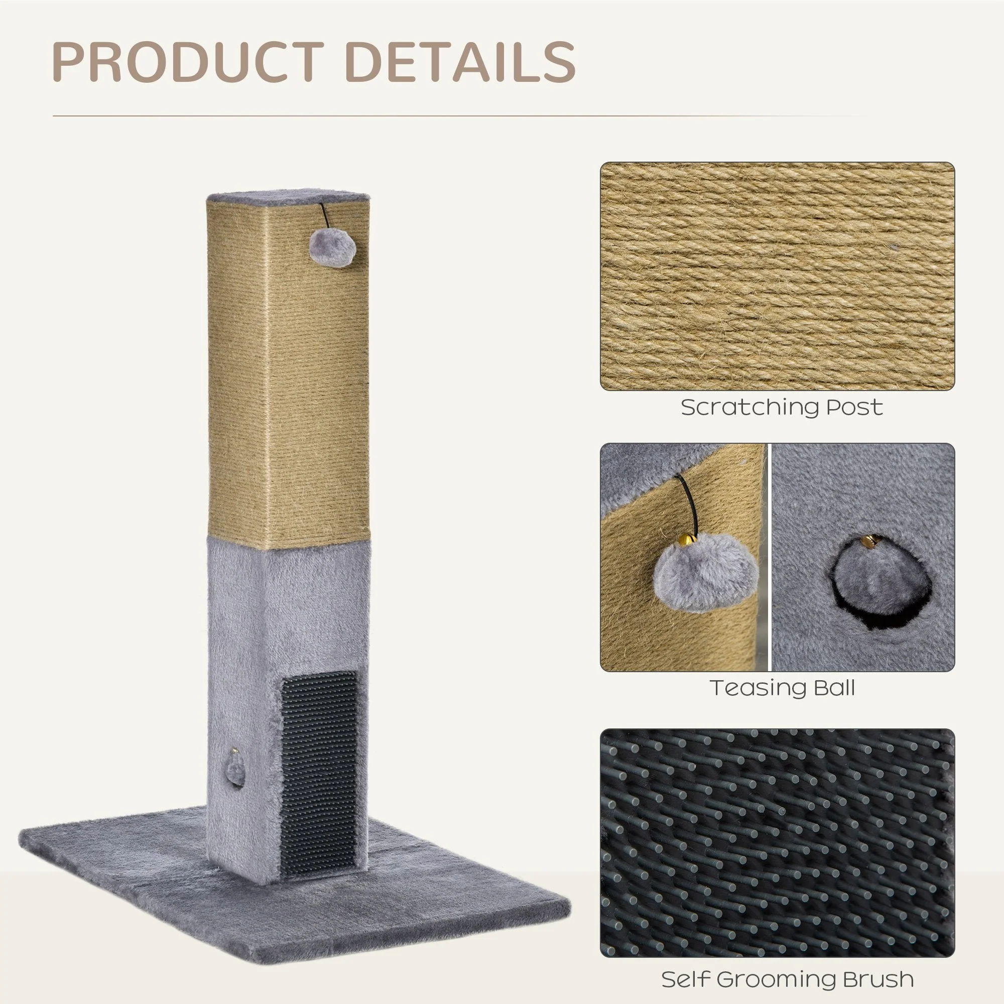 PawHut Cat Scratching Post 79cm Tall Scratcher Climber Cat Tree Activity Centre Grey - Image 6