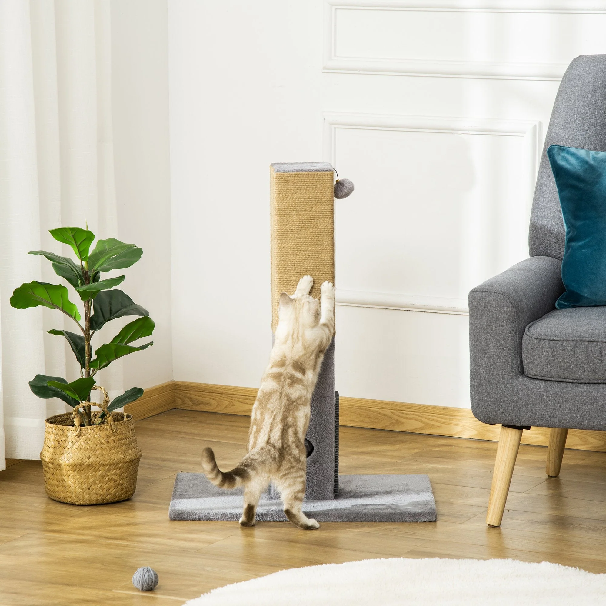 PawHut Cat Scratching Post 79cm Tall Scratcher Climber Cat Tree Activity Centre Grey - Image 7