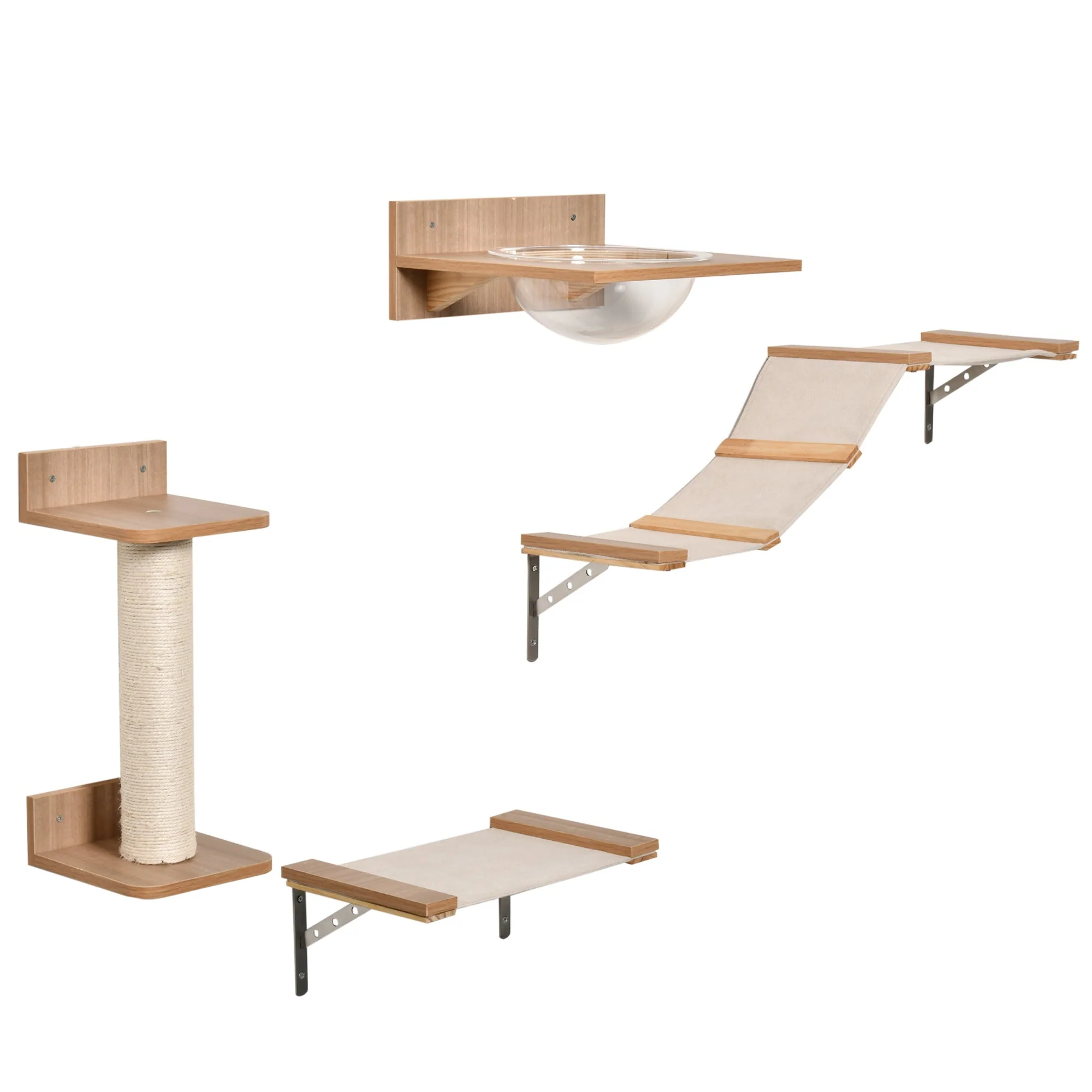 PawHut Cat Tree 4-Piece Wall-mounted Shelf Set Climbing Frame Activity Center - Image 4