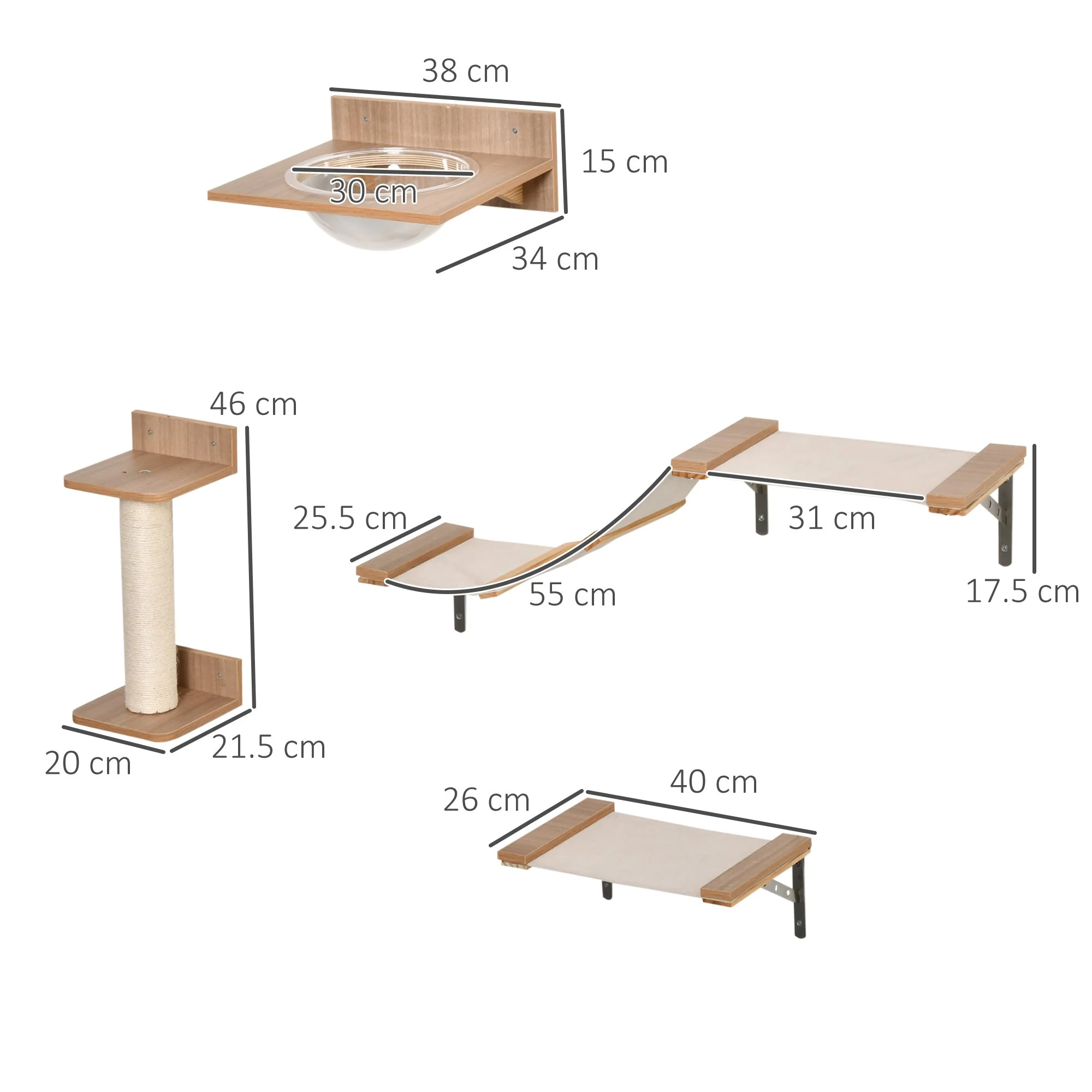 PawHut Cat Tree 4-Piece Wall-mounted Shelf Set Climbing Frame Activity Center - Image 5