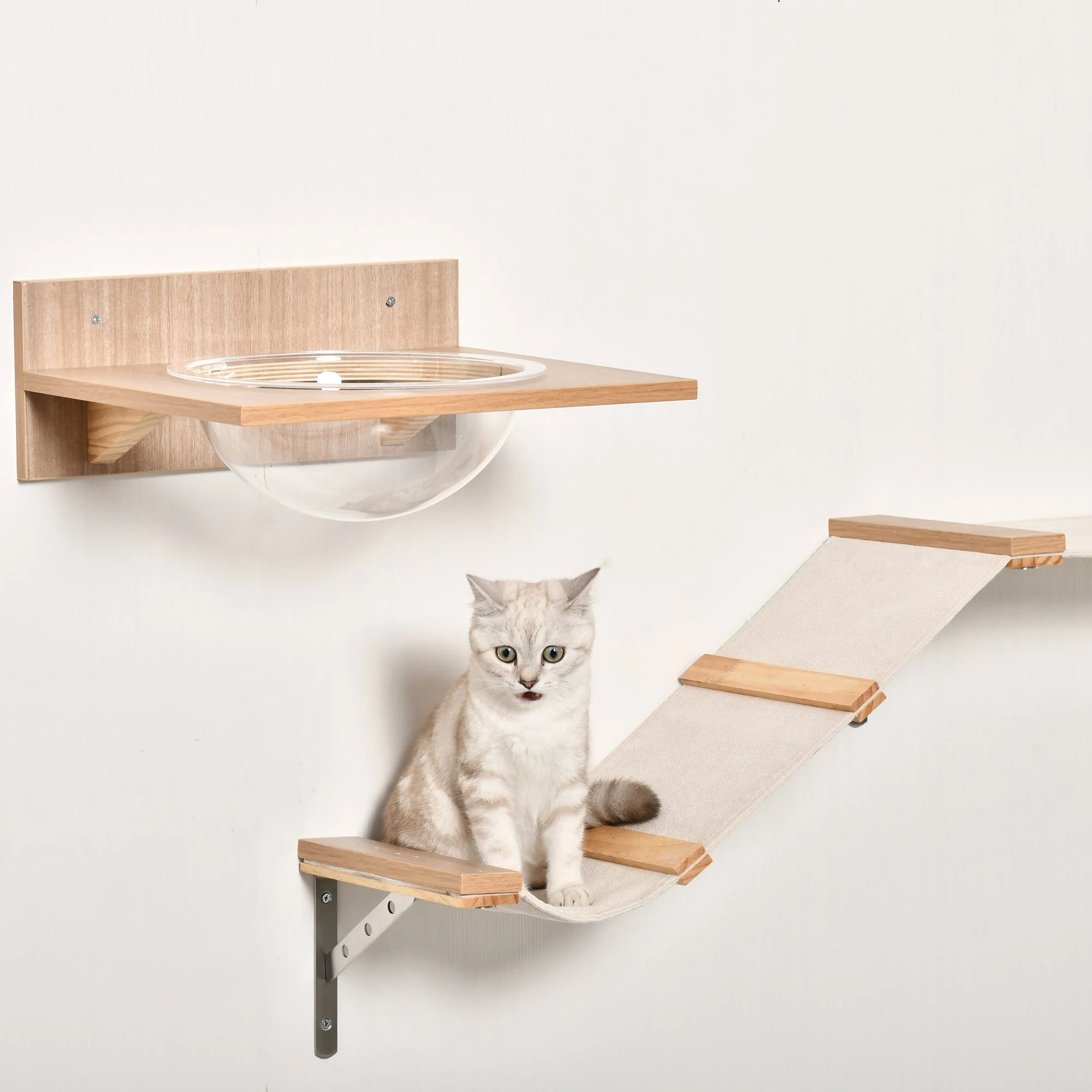 PawHut Cat Tree 4-Piece Wall-mounted Shelf Set Climbing Frame Activity Center - Image 7