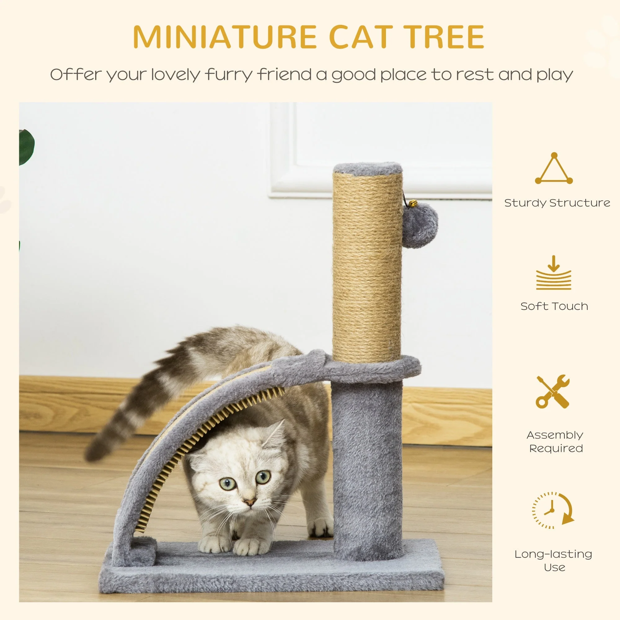 PawHut Cat Tree Climbing Activity Center with Scratching Massage Board Hanging Ball - Image 4
