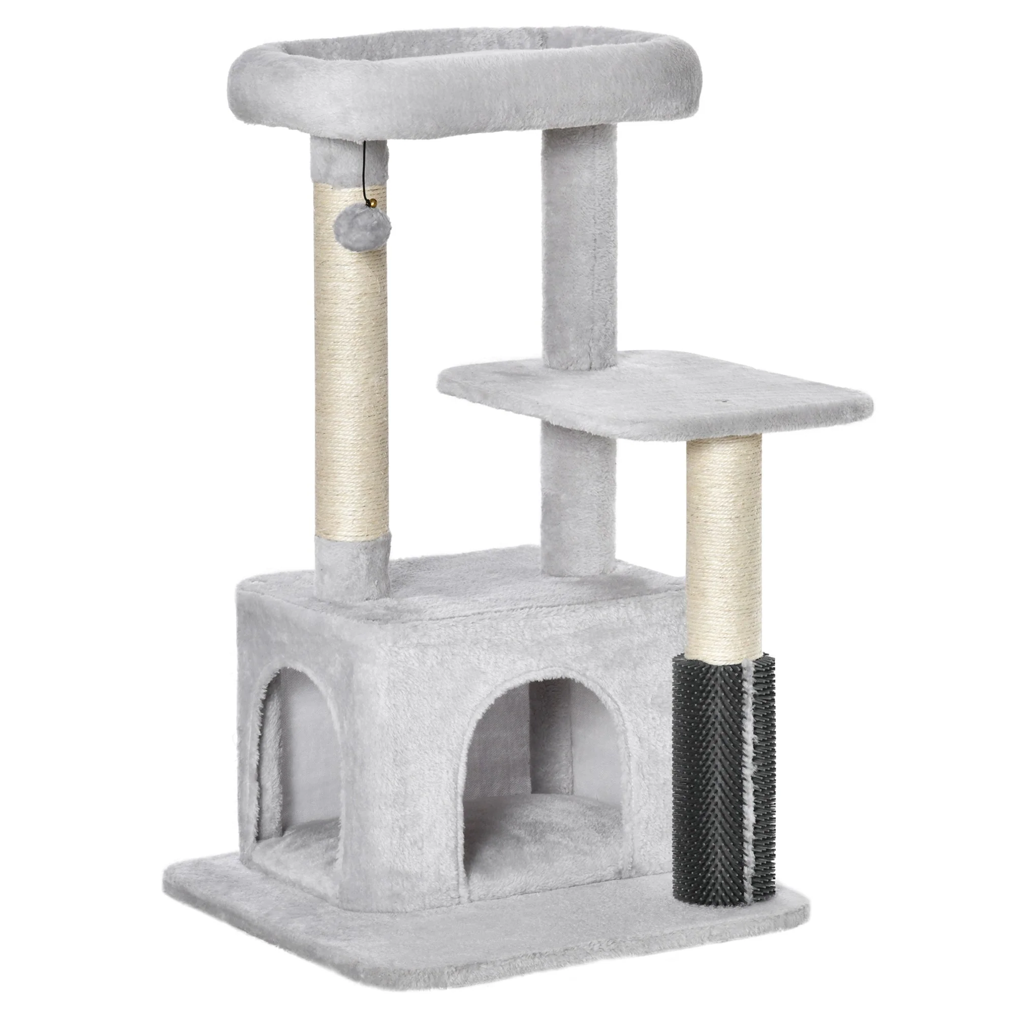 PawHut Cat Tree for Indoor Cats Climbing Tower Kitten Scratch Post Activity Center Kitten with Massage Toy Hanging Ball Bed Condo Perch 48 x 48 x 85cm Grey - Image 2