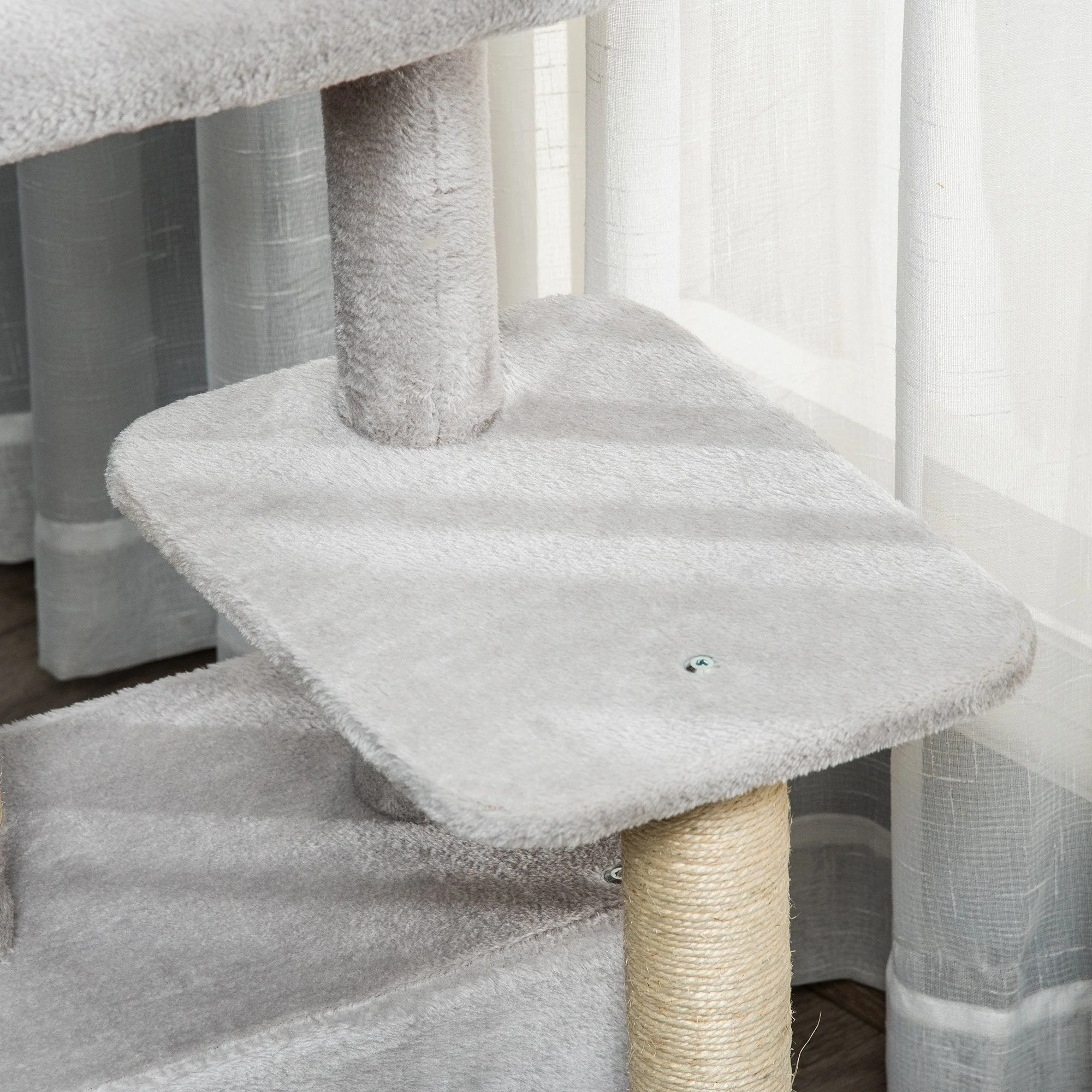 PawHut Cat Tree for Indoor Cats Climbing Tower Kitten Scratch Post Activity Center Kitten with Massage Toy Hanging Ball Bed Condo Perch 48 x 48 x 85cm Grey - Image 9