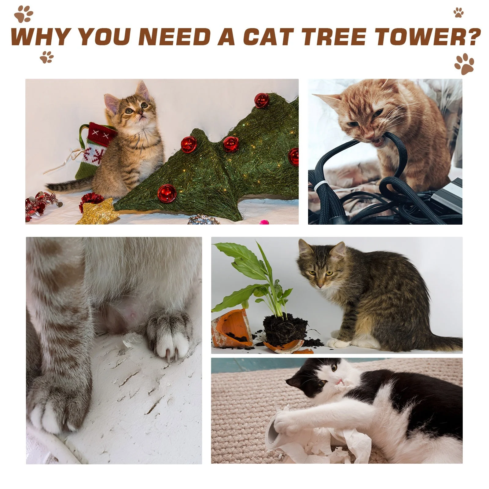PawHut Cat Tree for Indoor Cats Kitten Tower Activity Center Climbing Stand Furniture with Scratching Posts Dangling Ball Perch Beige - Image 6