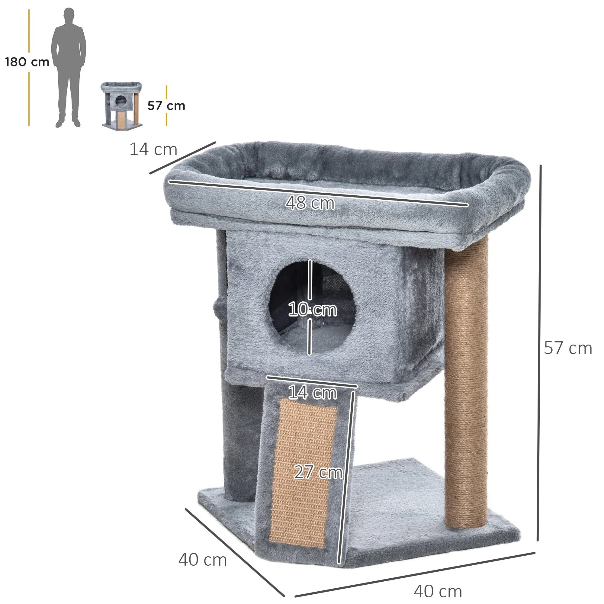 PawHut Cat Tree for Indoor Cats Kitten Tower Climbing Activity Centre Furniture w/ Jute Scratching Pad - Image 3