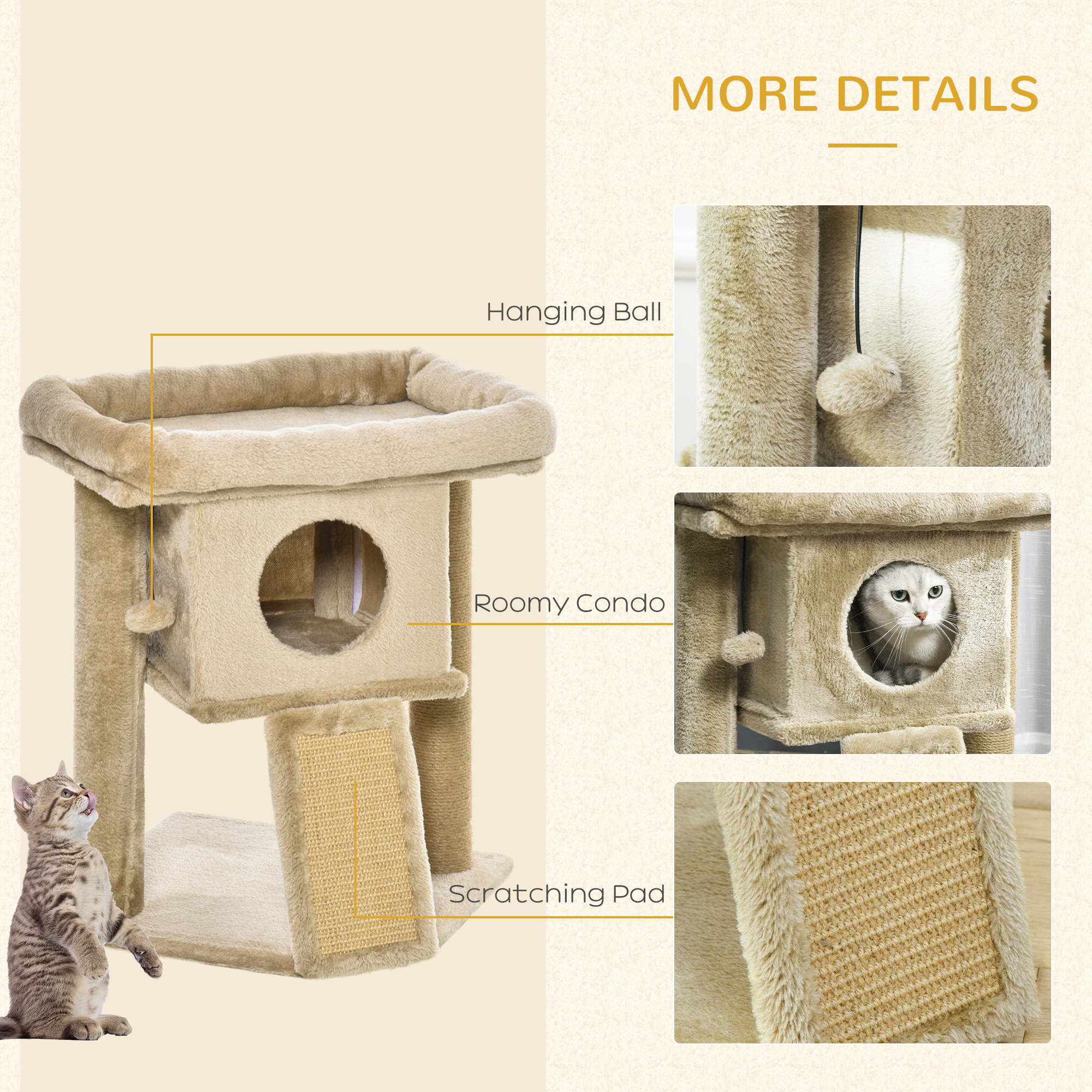 PawHut Cat Tree for Indoor Cats Kitten Tower Climbing Activity Centre Furniture w/ Jute Scratching Pad - Image 7