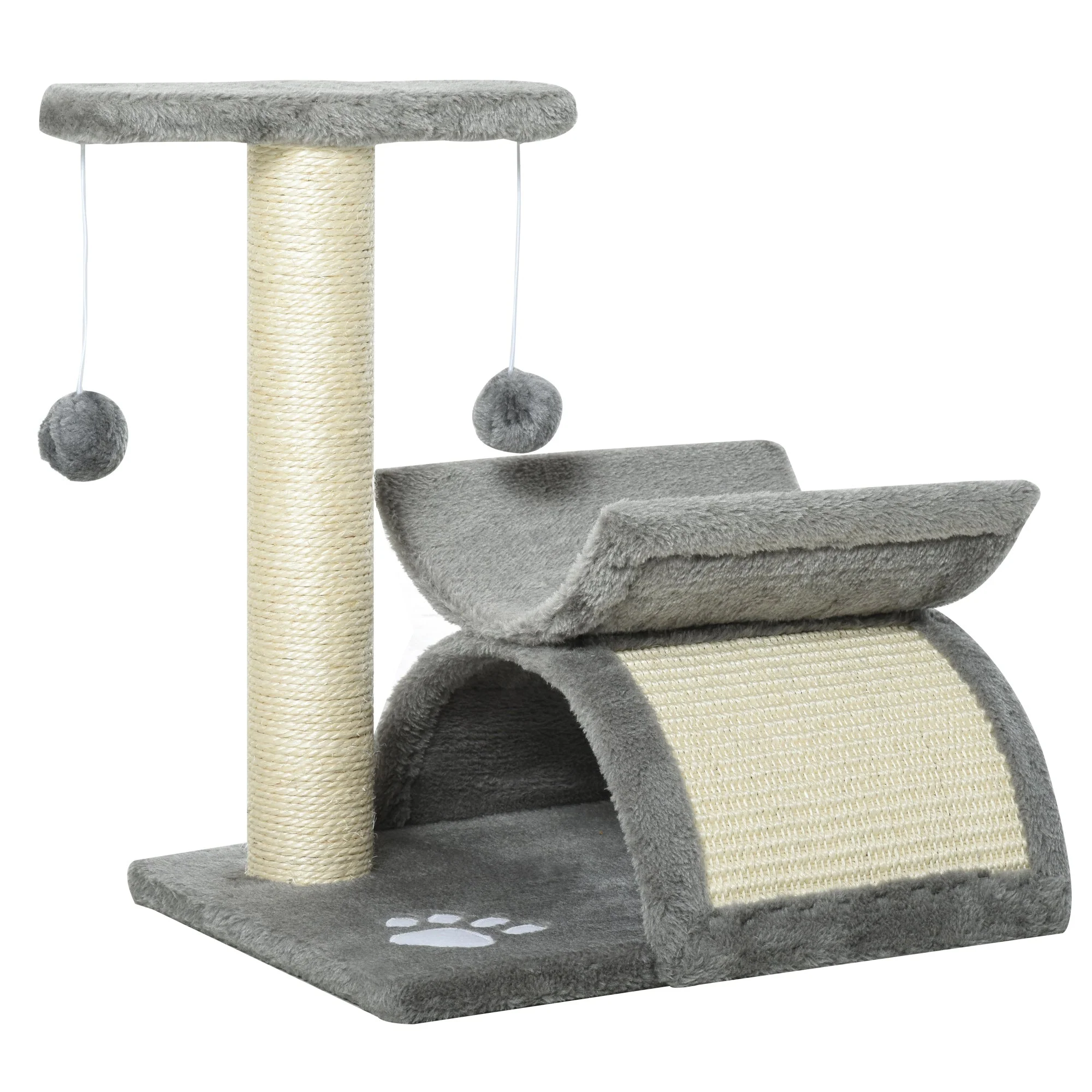 PawHut Cat Tree for Indoor Cats Scratching Post Kitten Scratcher Kitty Activity Play Center Sisal Rotatable Top Bar Tunnel Dangling Ball Light Grey - Image 3