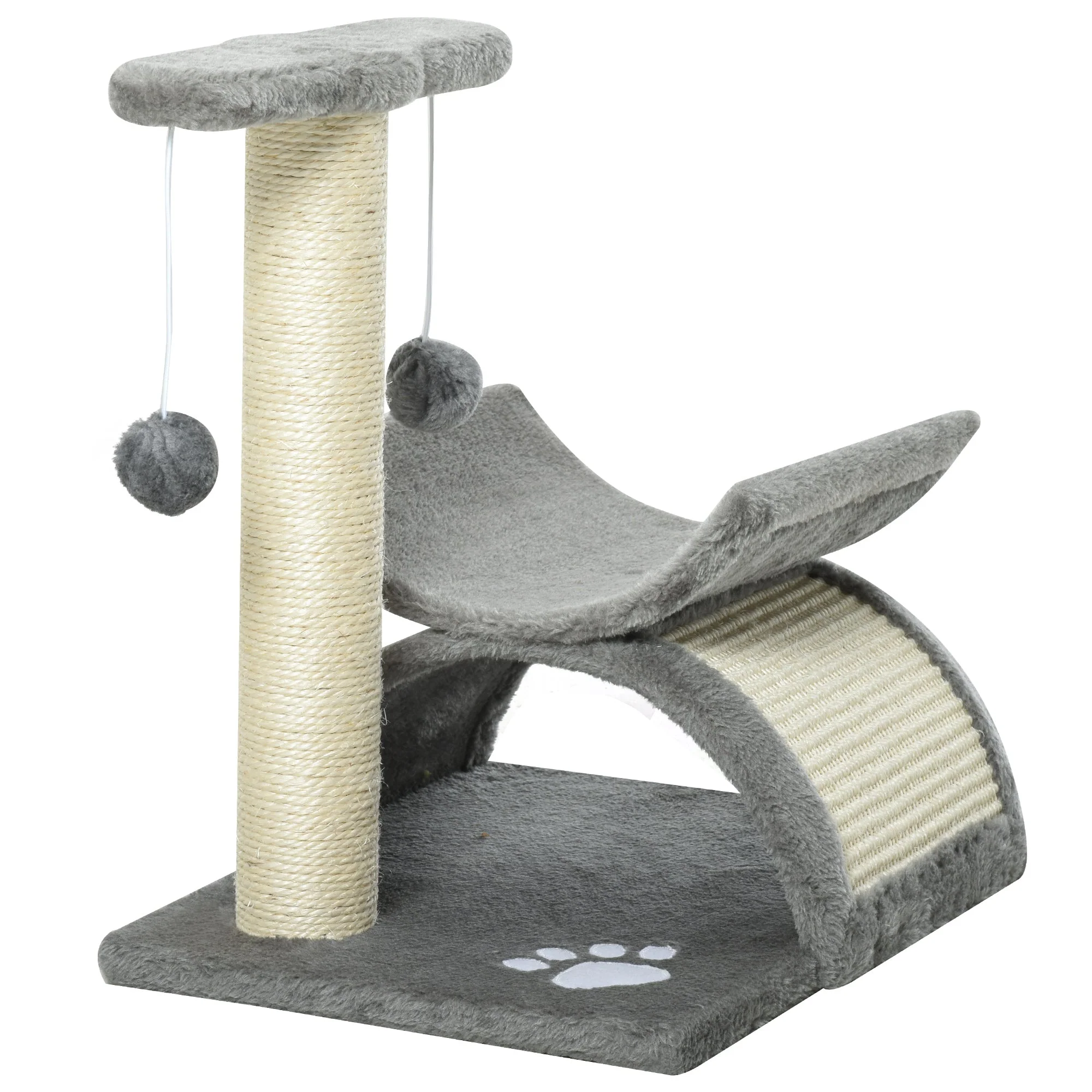 PawHut Cat Tree for Indoor Cats Scratching Post Kitten Scratcher Kitty Activity Play Center Sisal Rotatable Top Bar Tunnel Dangling Ball Light Grey - Image 7