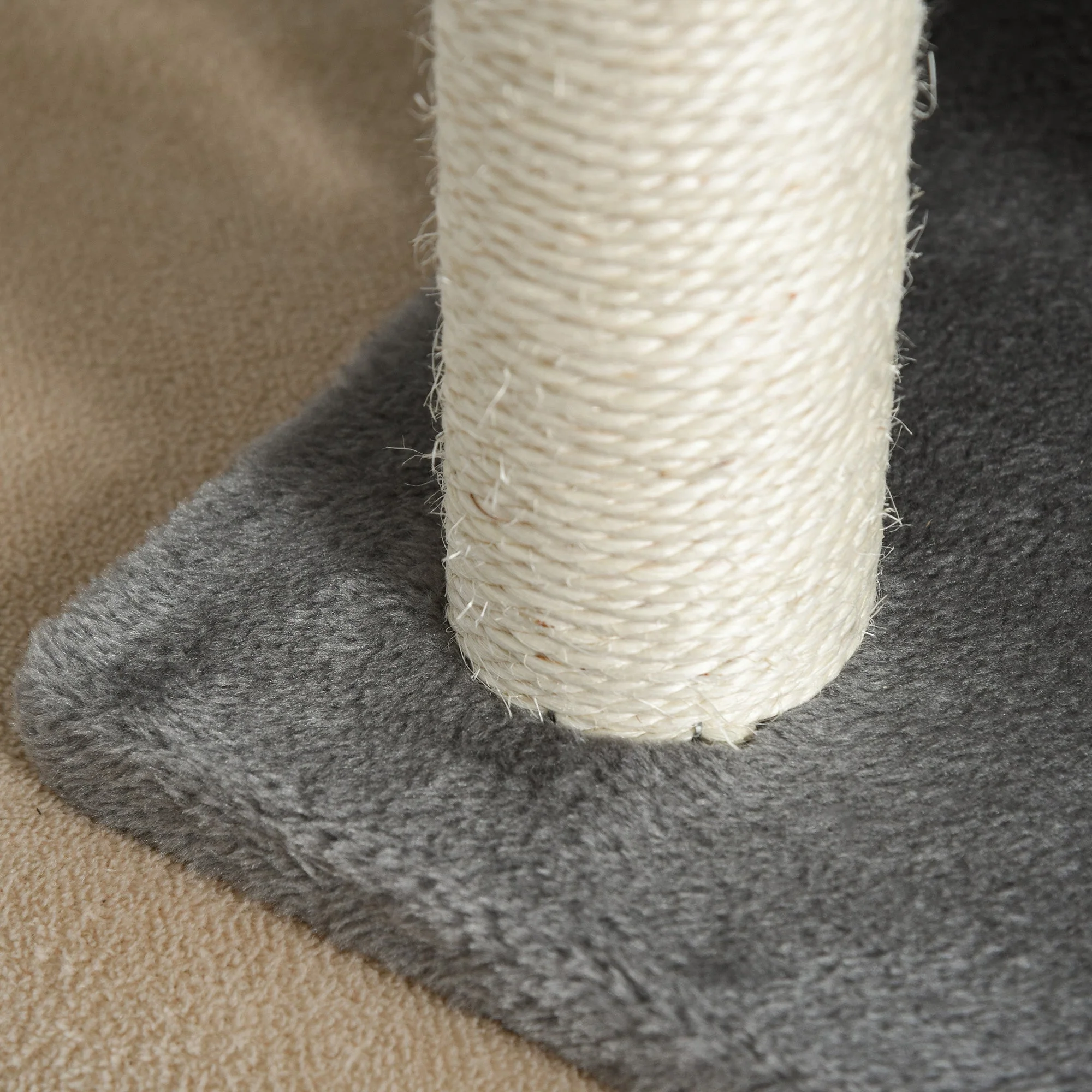 PawHut Cat Tree for Indoor Cats Scratching Post Kitten Scratcher Kitty Activity Play Center Sisal Rotatable Top Bar Tunnel Dangling Ball Light Grey - Image 8