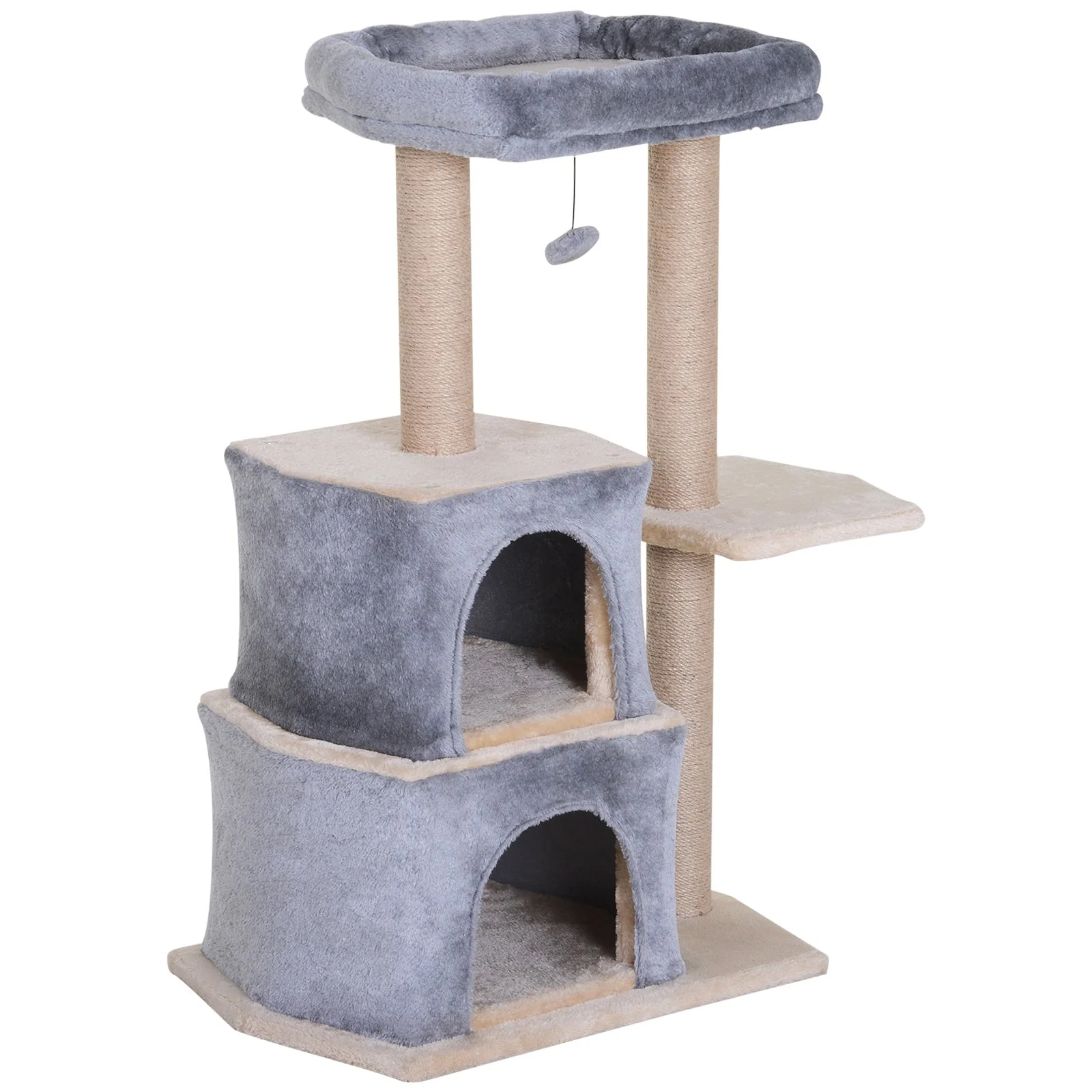 PawHut Cat Tree for Indoor Cats Scratching Posts with 2 Houses - Image 3