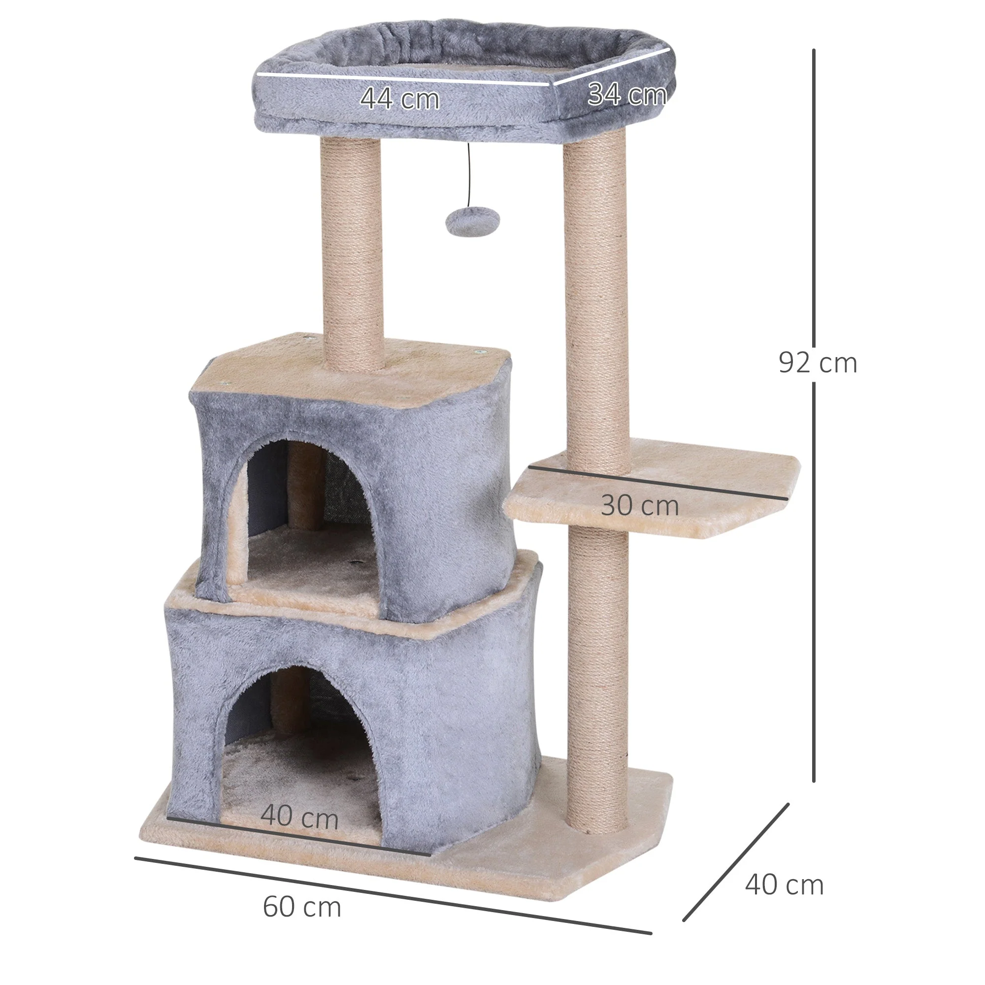 PawHut Cat Tree for Indoor Cats Scratching Posts with 2 Houses - Image 4