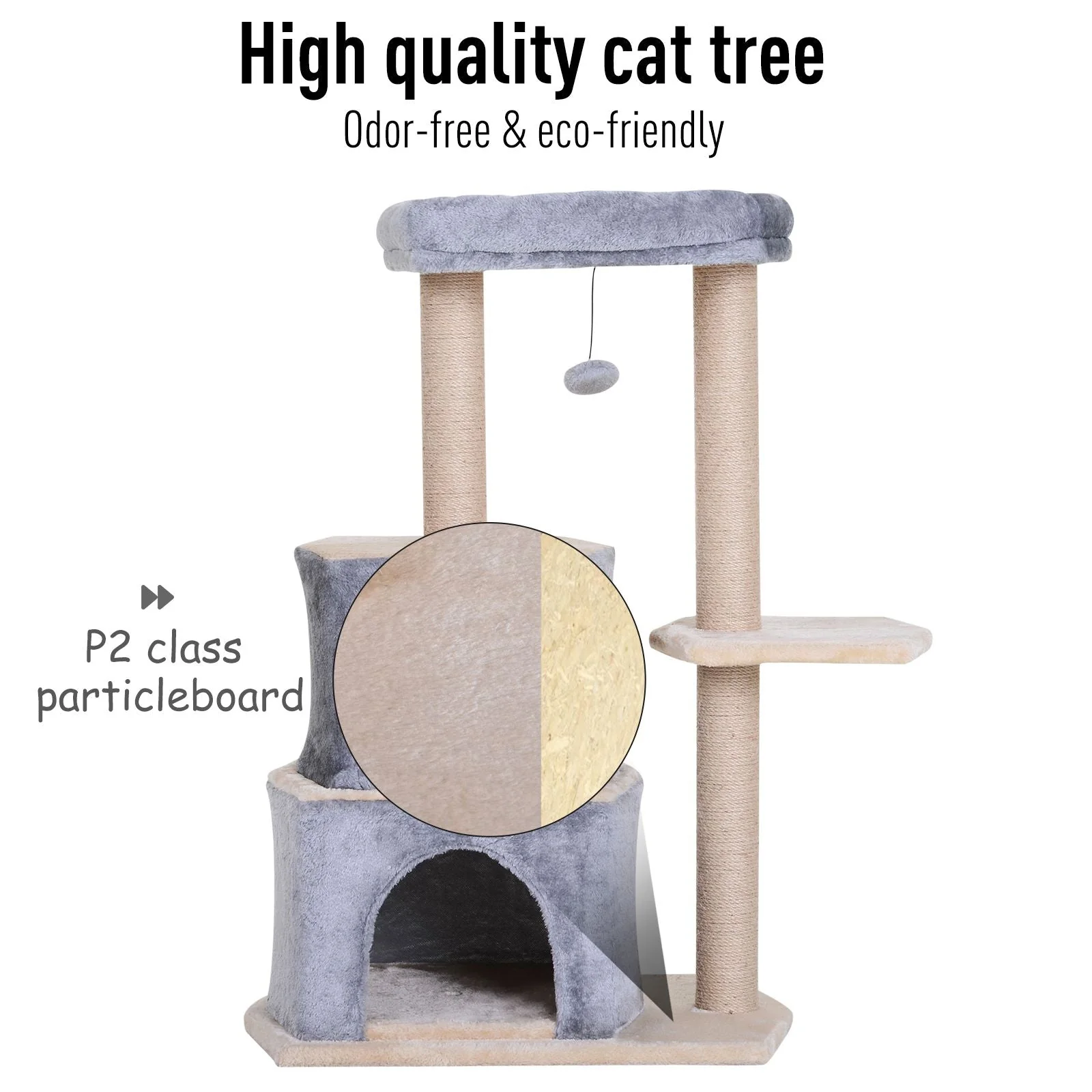 PawHut Cat Tree for Indoor Cats Scratching Posts with 2 Houses - Image 5
