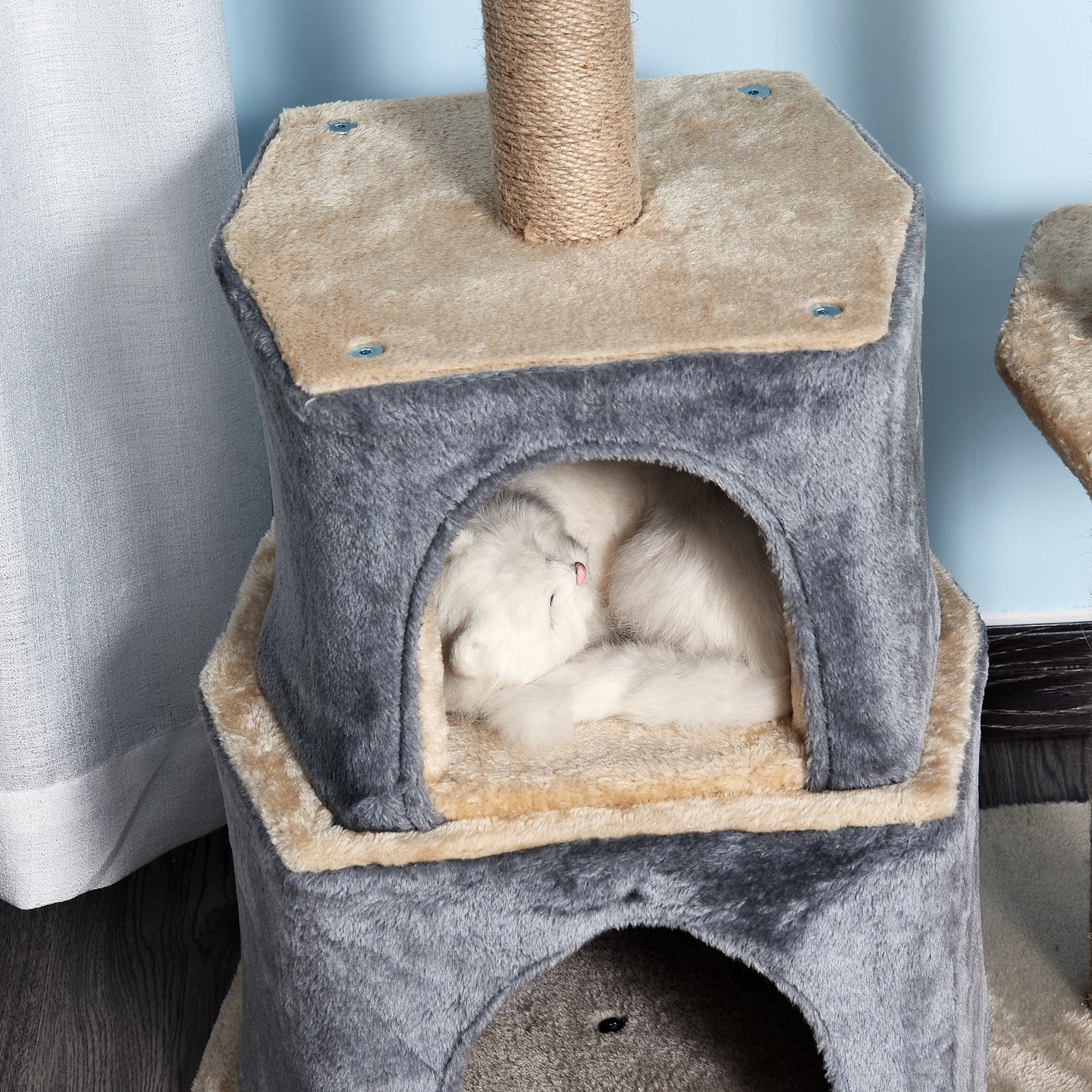 PawHut Cat Tree for Indoor Cats Scratching Posts with 2 Houses - Image 8