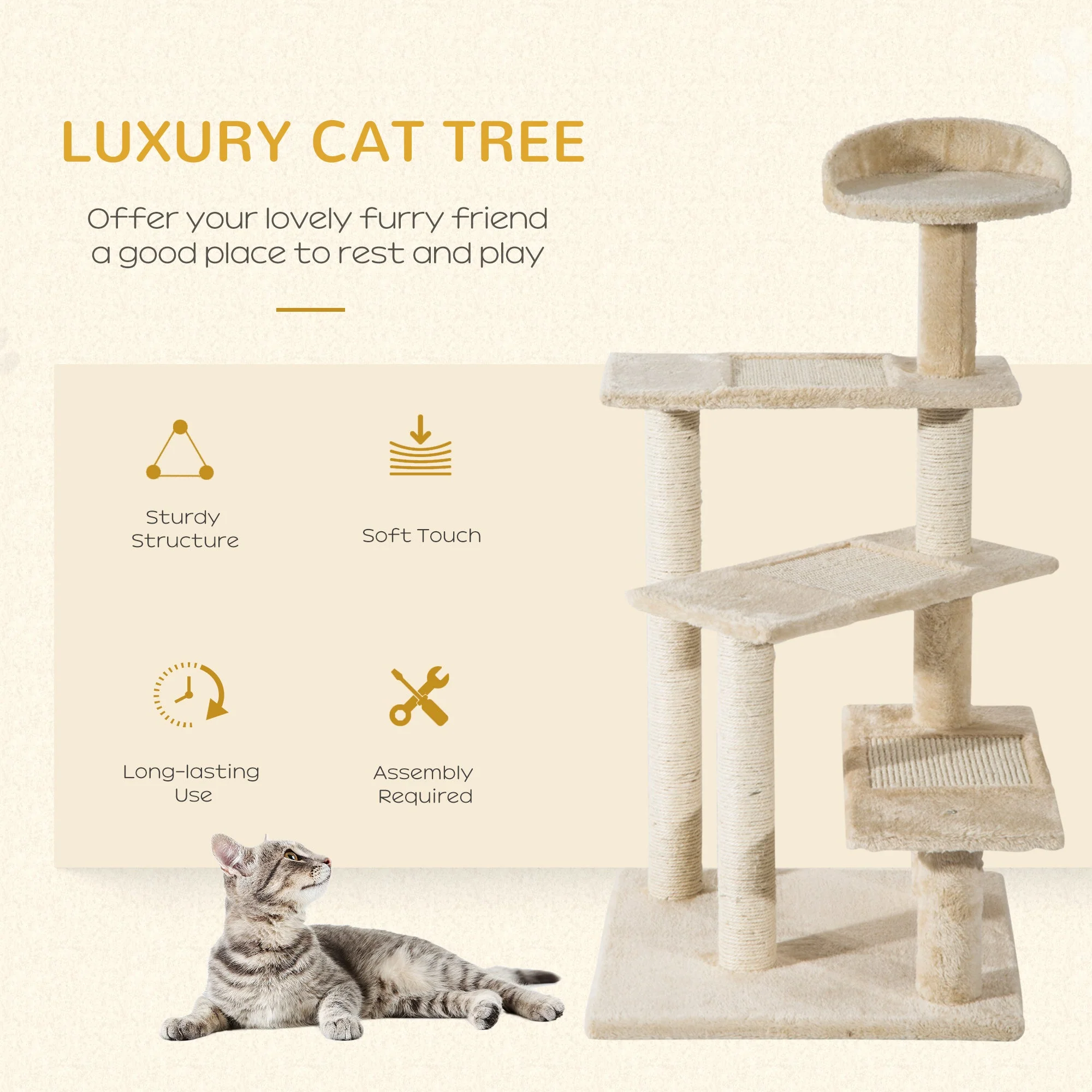 PawHut Cat Tree for Indoor Cats with Scratching Posts - Image 3