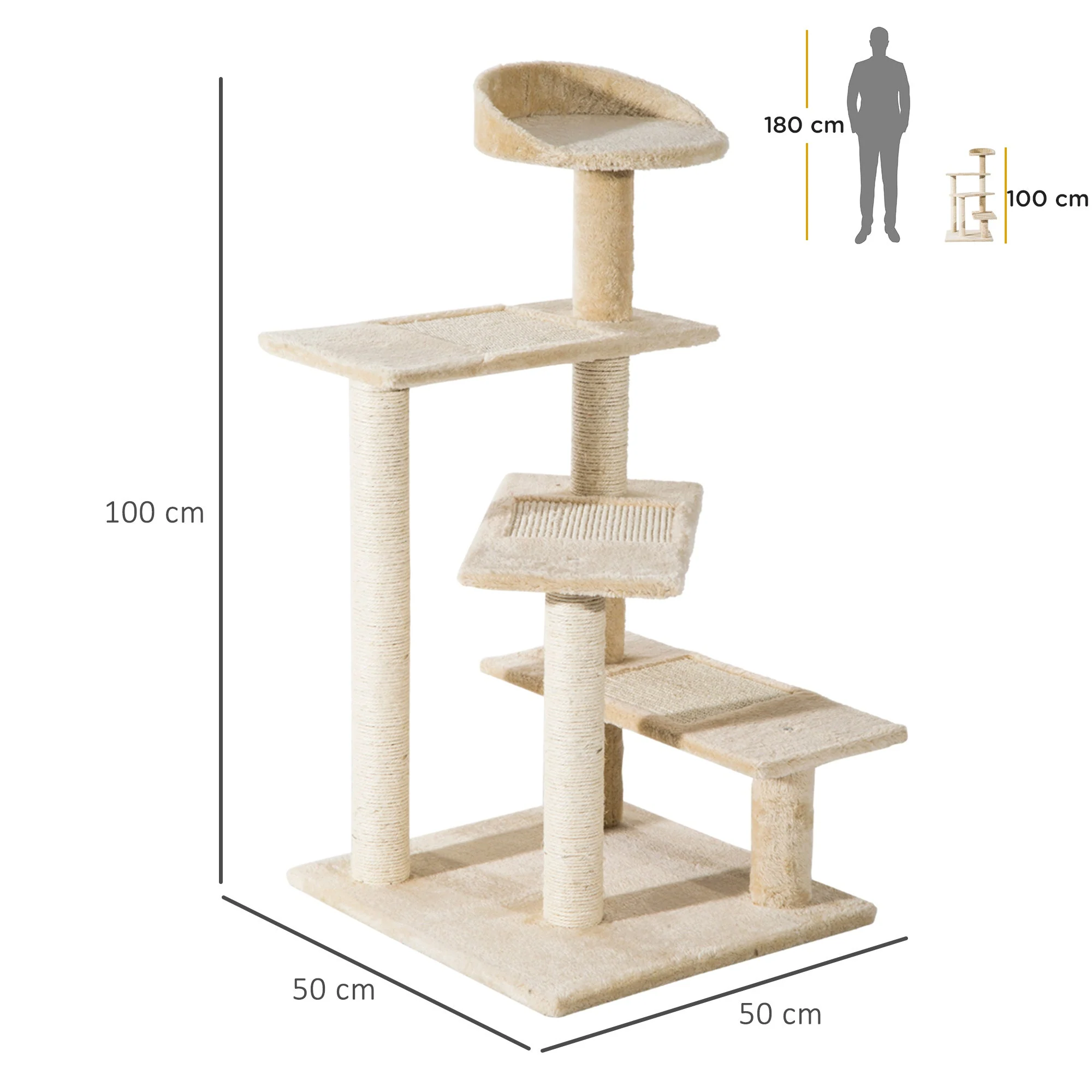 PawHut Cat Tree for Indoor Cats with Scratching Posts - Image 4