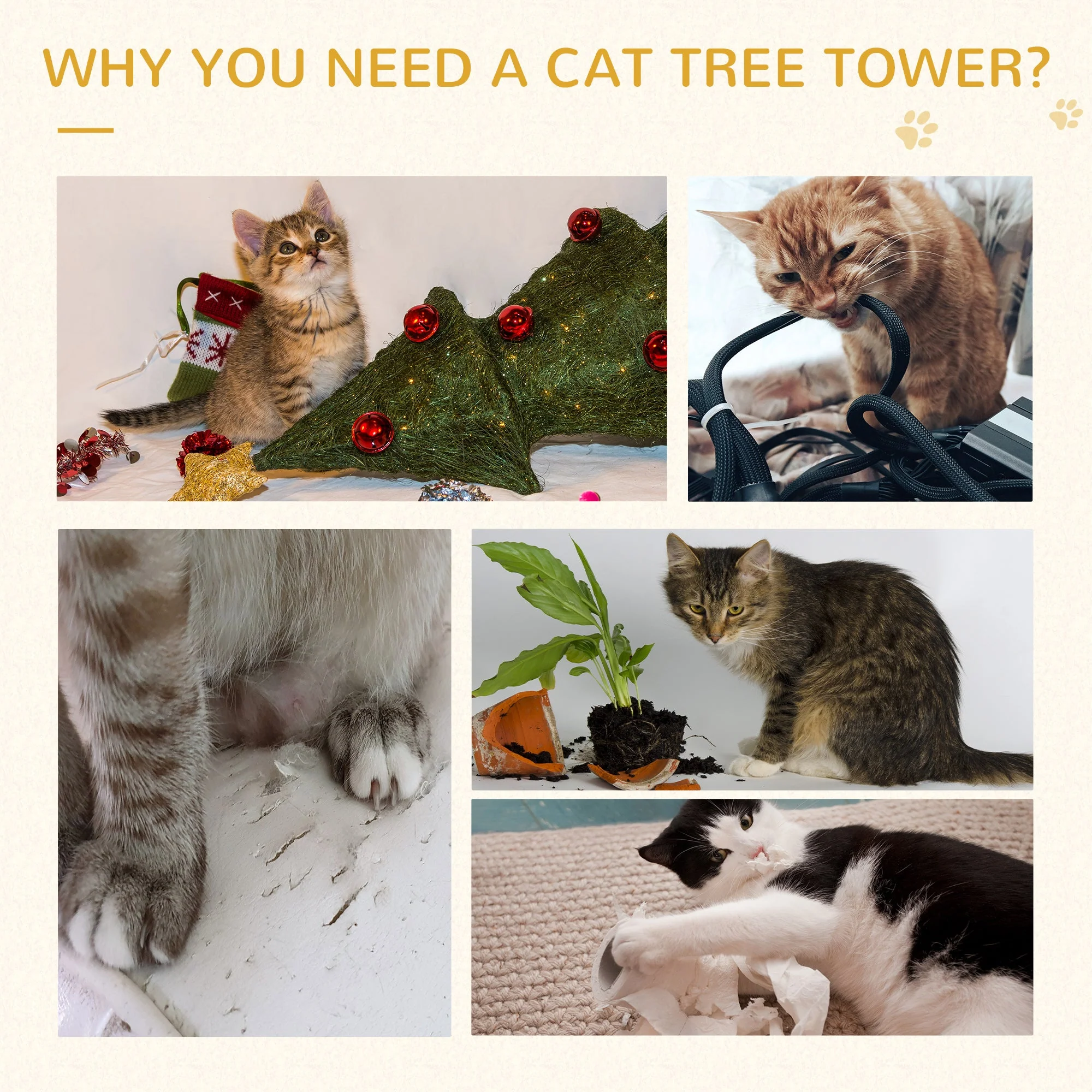 PawHut Cat Tree for Indoor Cats with Scratching Posts - Image 7