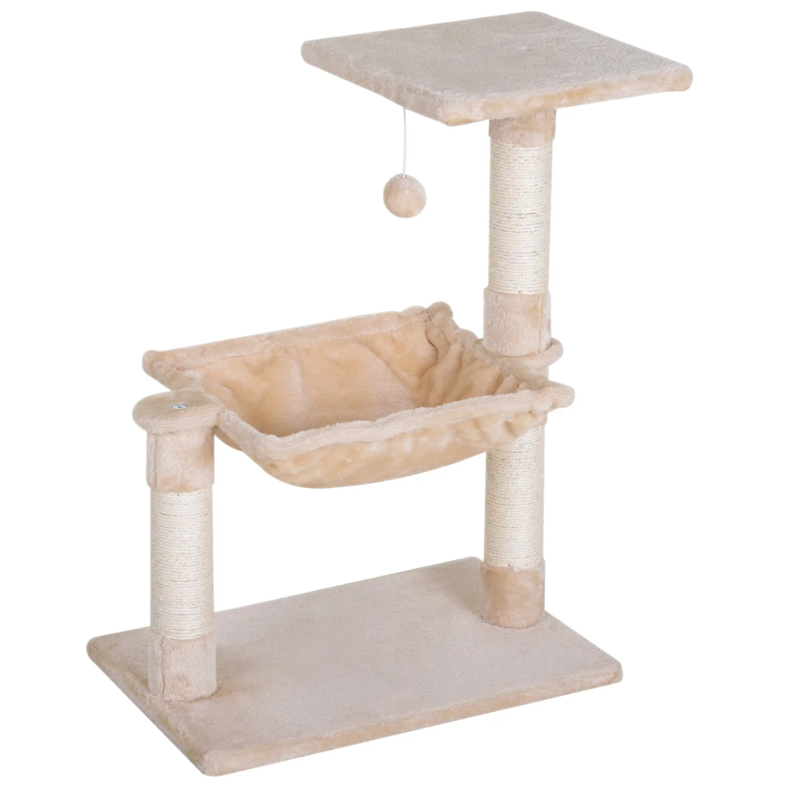 PawHut Cat Tree Hammock Bed Natural Sisal Scratching Post w/ Dangle Toy 2 Tier 70cm Pet Scratch Stand - Image 4