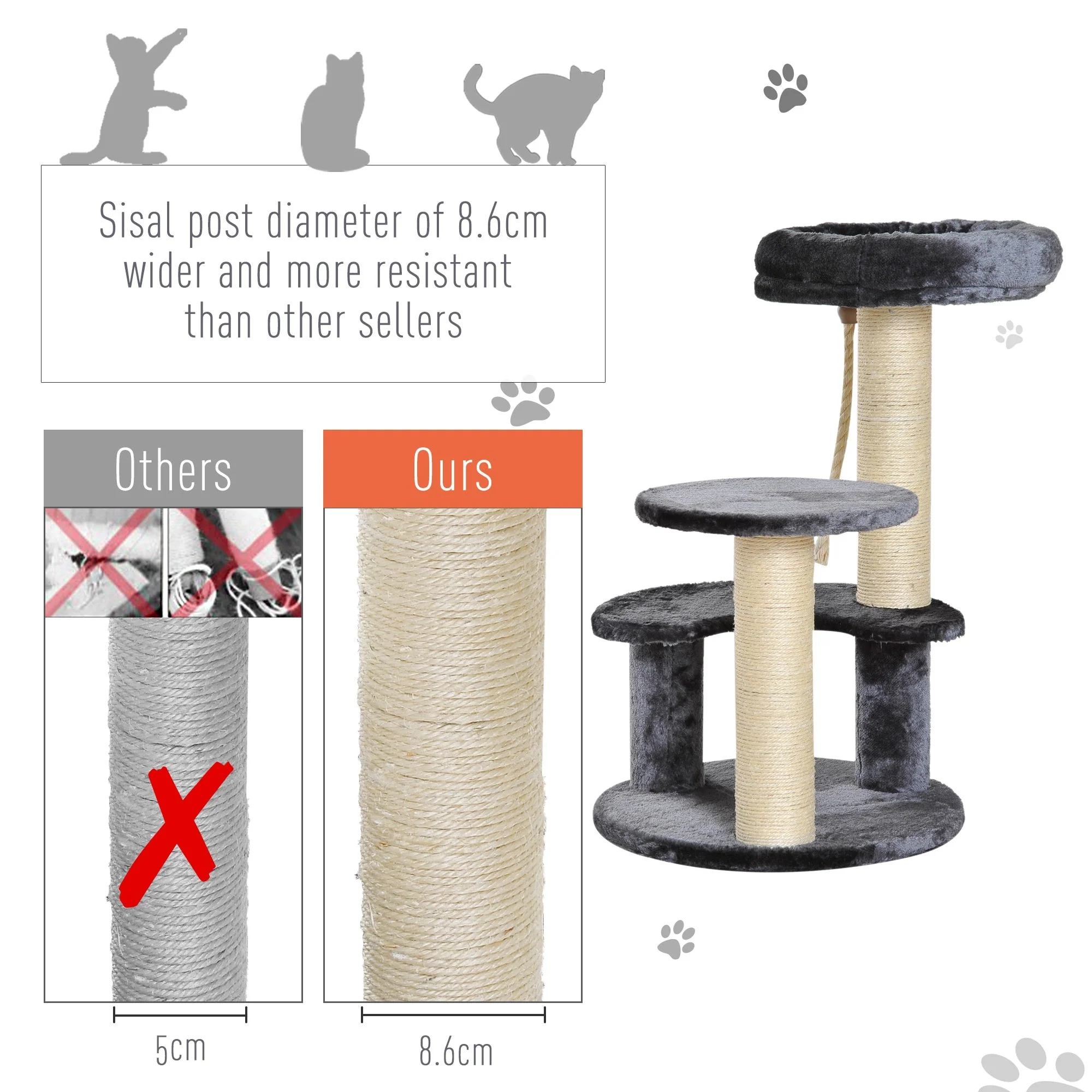 PawHut Cat Tree Kitty Scratcher Kitten Activity Center - Image 6