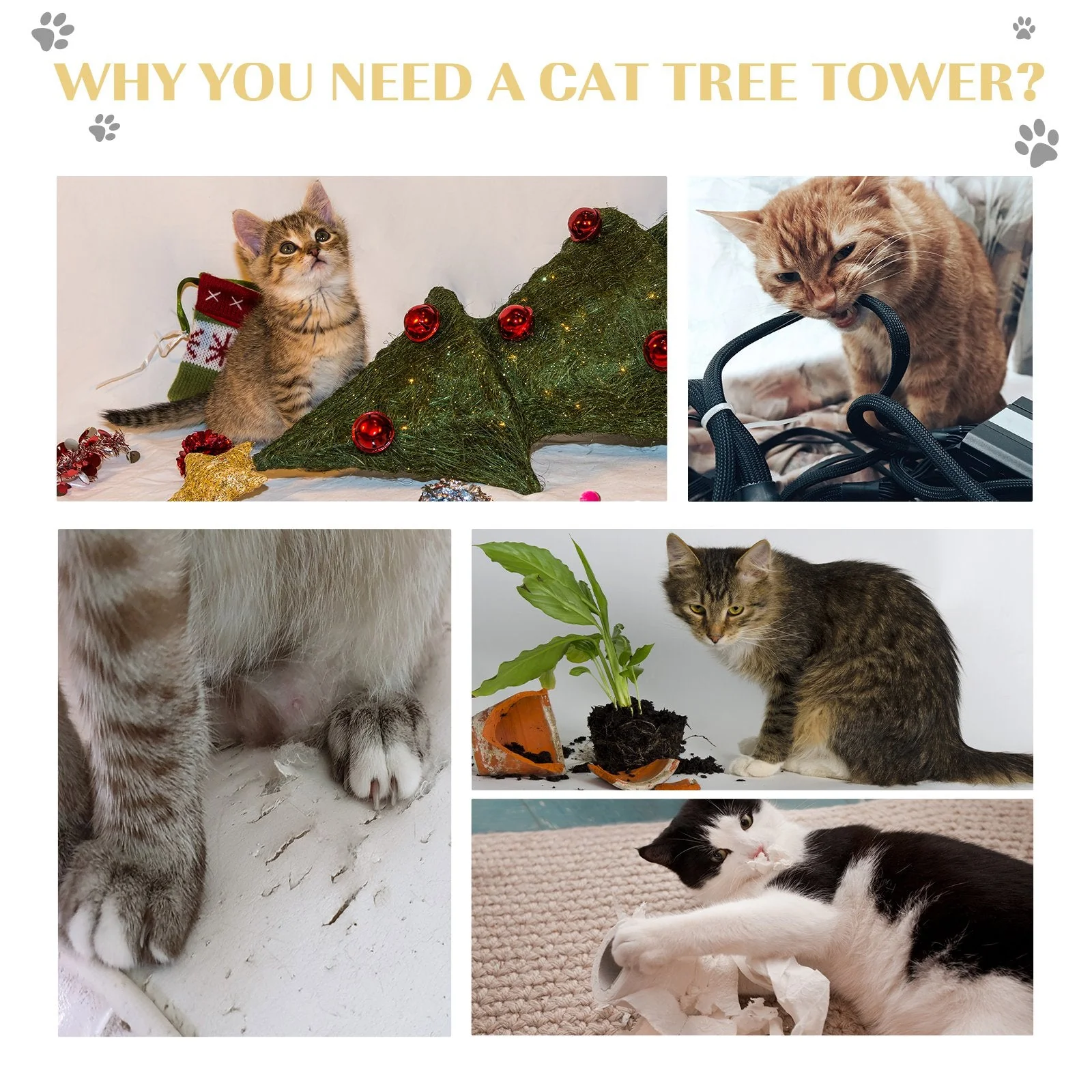 PawHut Cat Tree Scratching Post 27L27W28.5H cm-Beige - Image 2