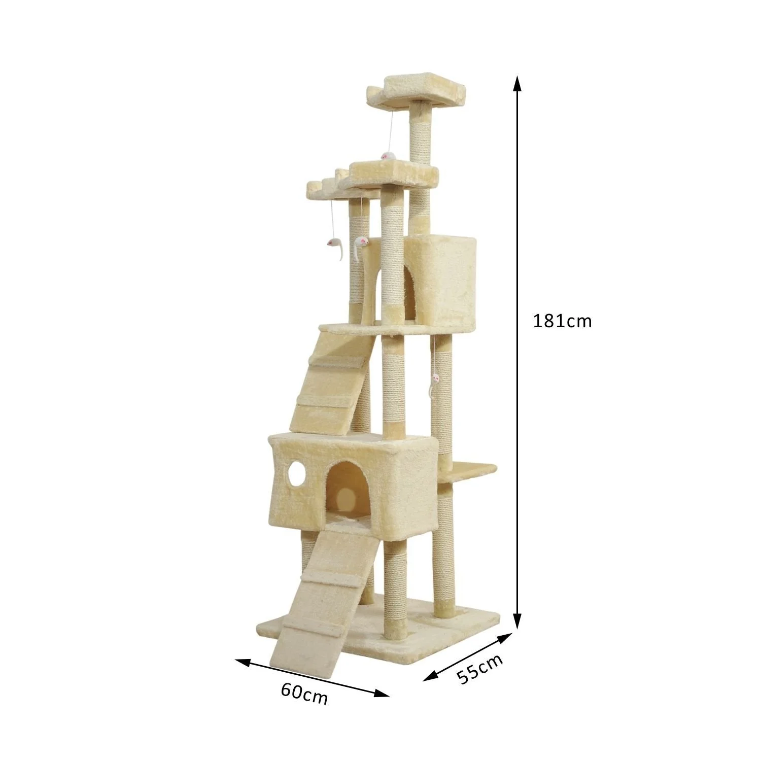 PawHut Cat Tree Scratching Post 27L27W28.5H cm-Beige - Image 4
