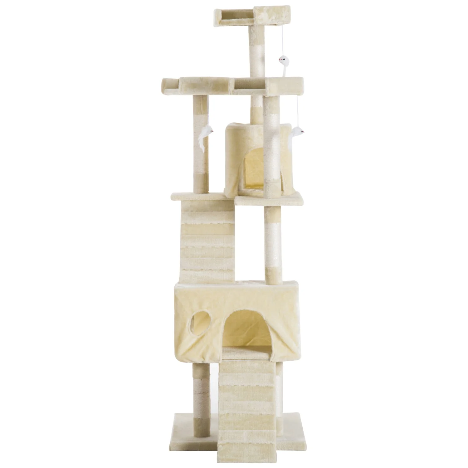PawHut Cat Tree Scratching Post 27L27W28.5H cm-Beige - Image 9
