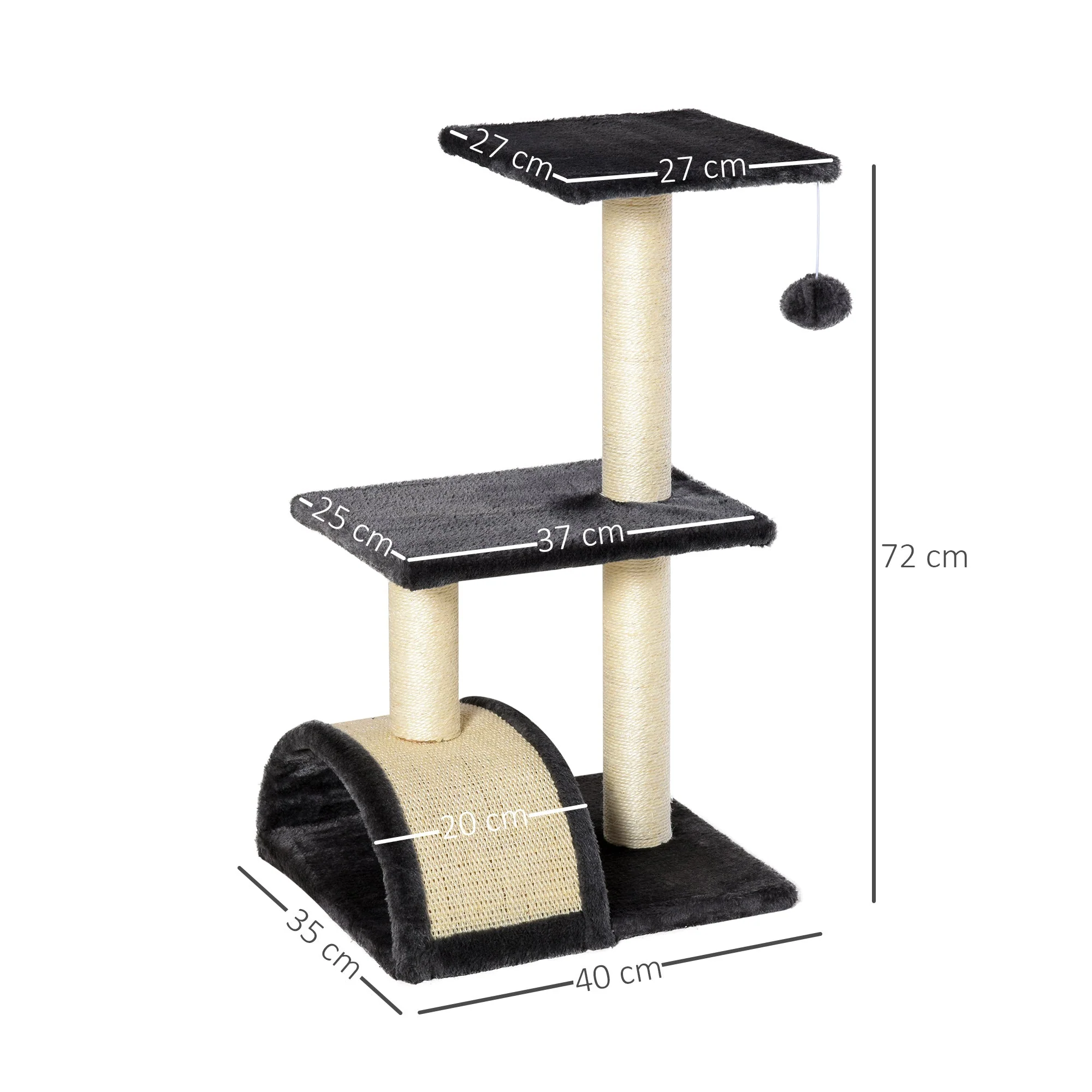 PawHut Cat tree Tower 72cm Climbing Activity Centre Kitten-Grey - Image 5