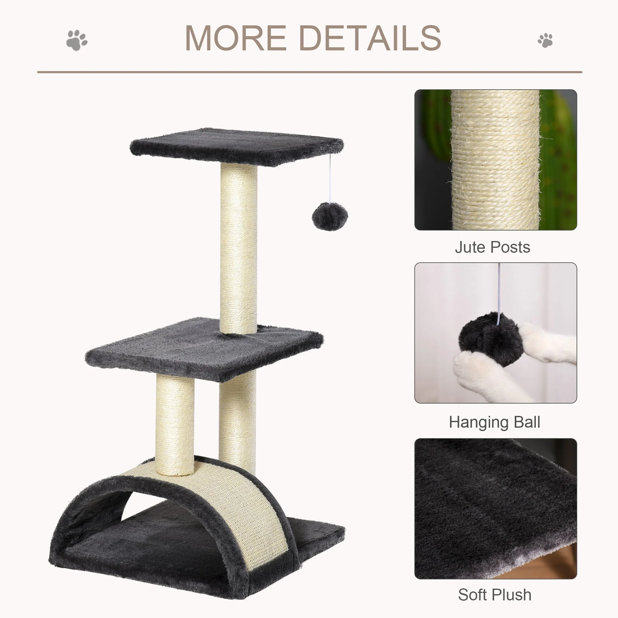 PawHut Cat tree Tower 72cm Climbing Activity Centre Kitten-Grey - Image 6