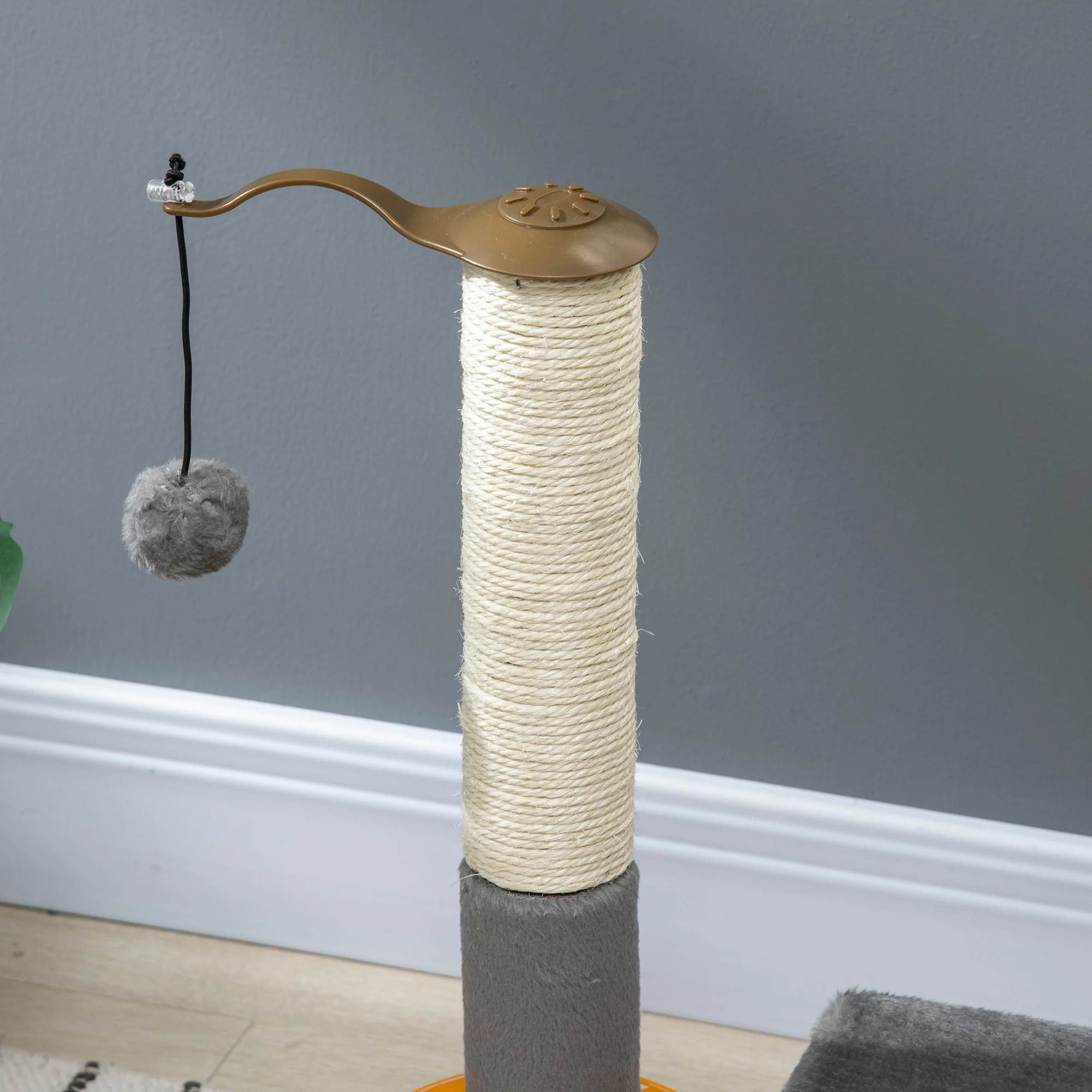 PawHut Cat Tree Tower Activity Center Climbing Stand Kitten House Furniture with Scratching Posts Toy abd Perch 56cm Grey - Image 9
