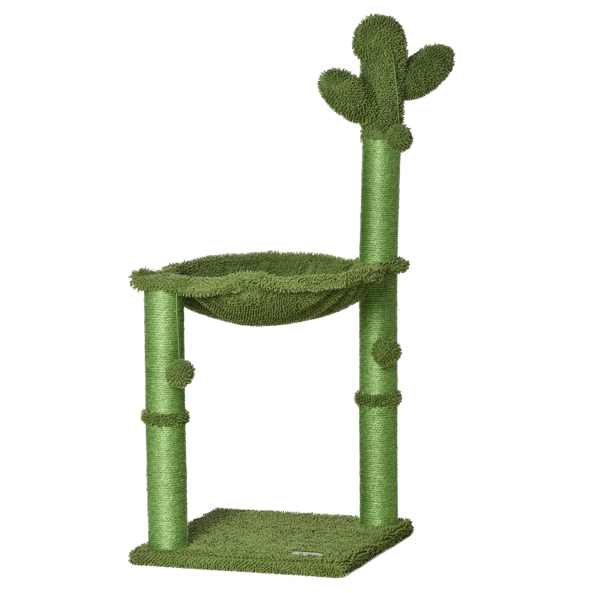 PawHut Cat Tree Tower Cactus Shape w/ Scratching Post Hammock Bed Ball Kitten Toy - Image 4