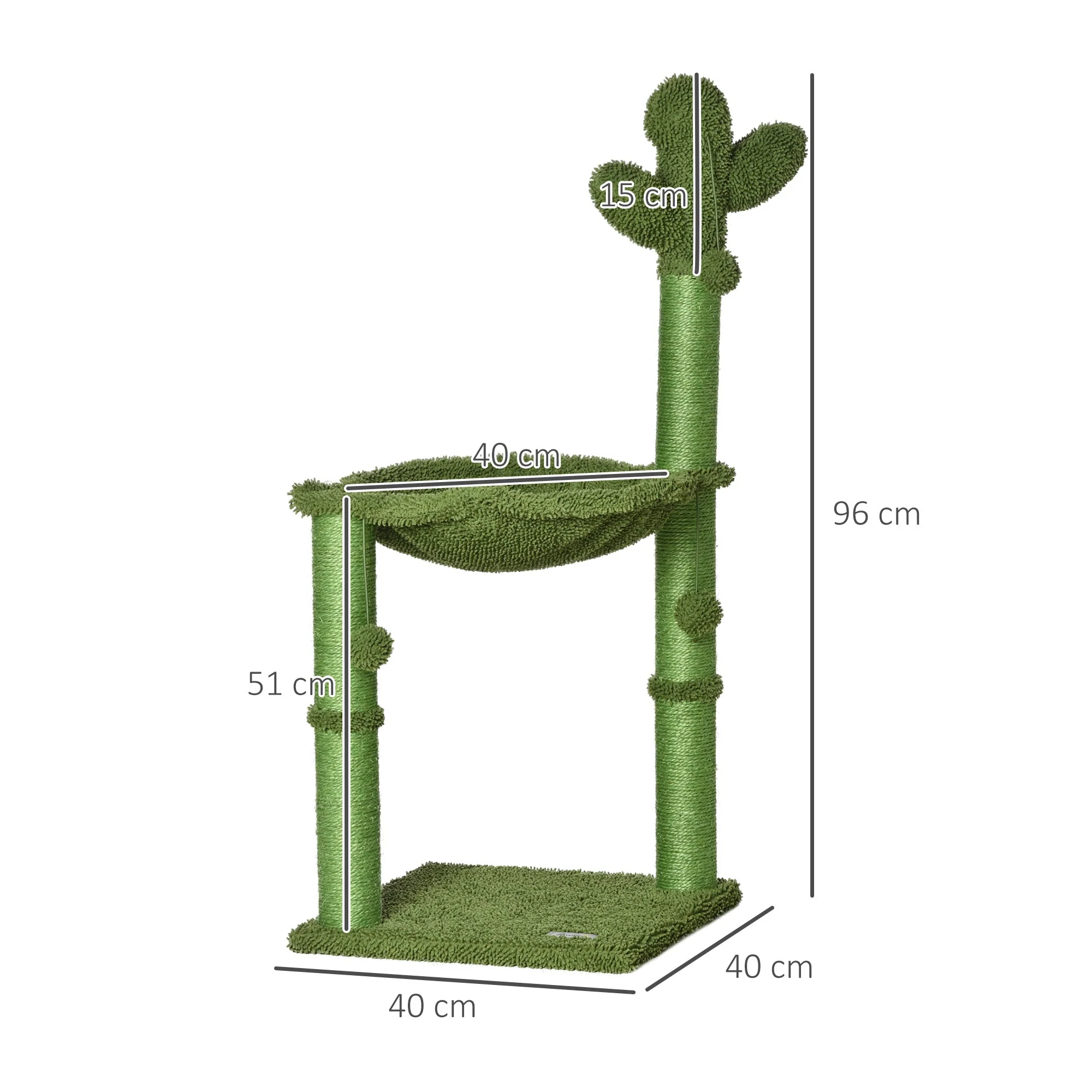 PawHut Cat Tree Tower Cactus Shape w/ Scratching Post Hammock Bed Ball Kitten Toy - Image 5