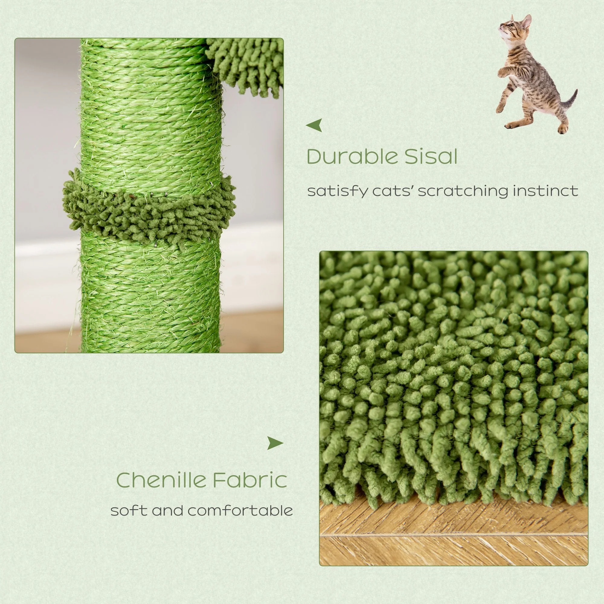 PawHut Cat Tree Tower Cactus Shape w/ Scratching Post Hammock Bed Ball Kitten Toy - Image 6