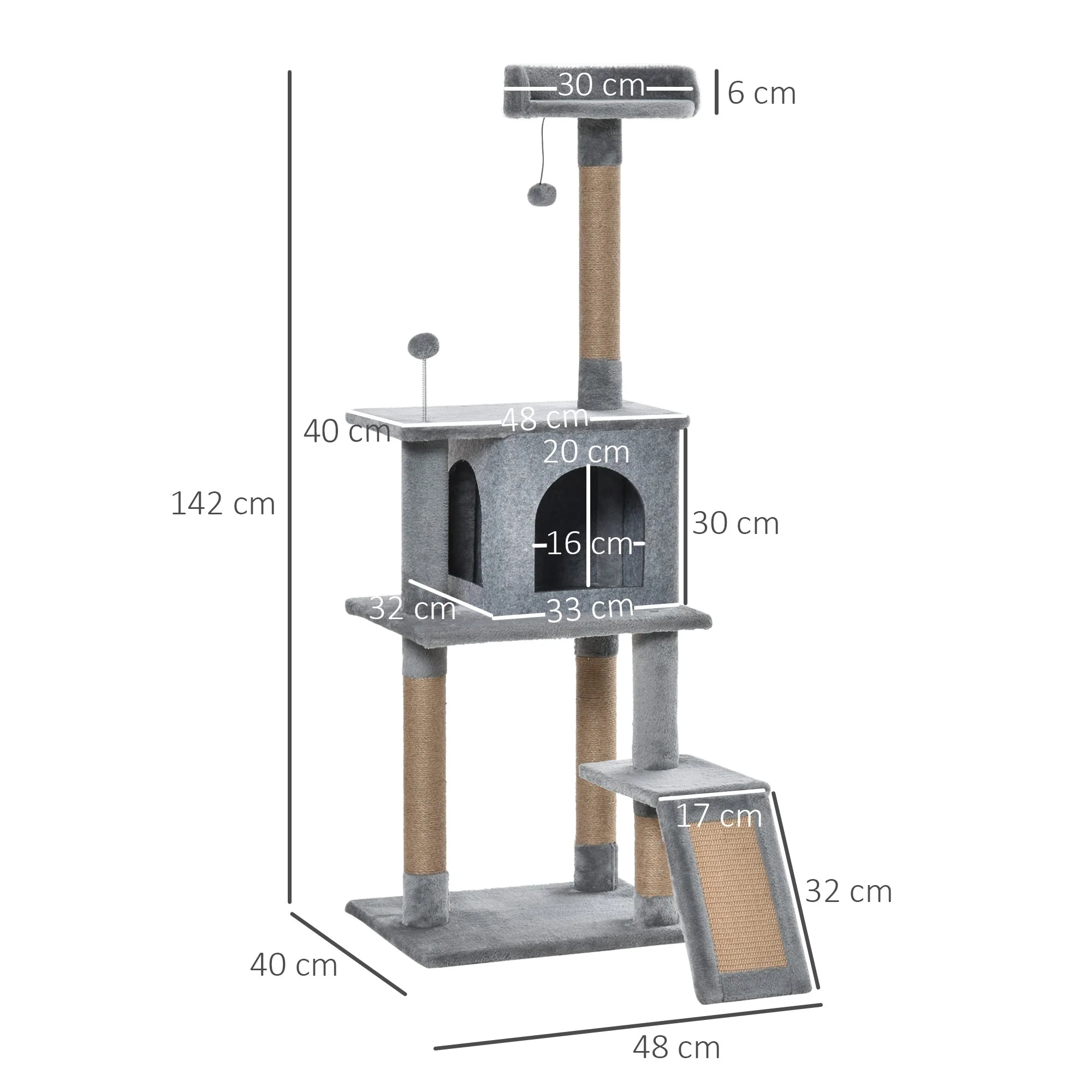 PawHut Cat Tree Tower Climbing Kitten Activity Center with Jute Scratching Post - Image 4