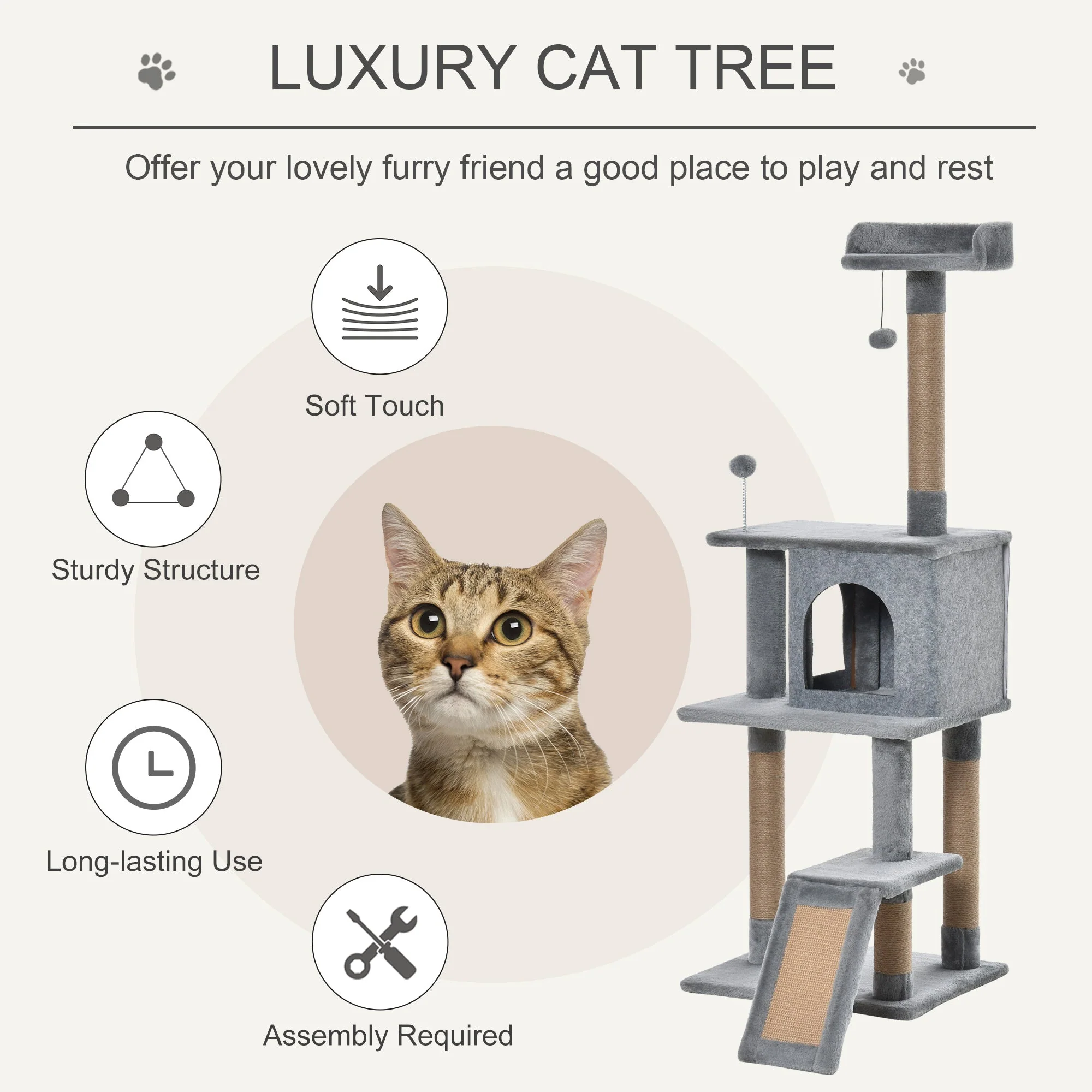PawHut Cat Tree Tower Climbing Kitten Activity Center with Jute Scratching Post - Image 5
