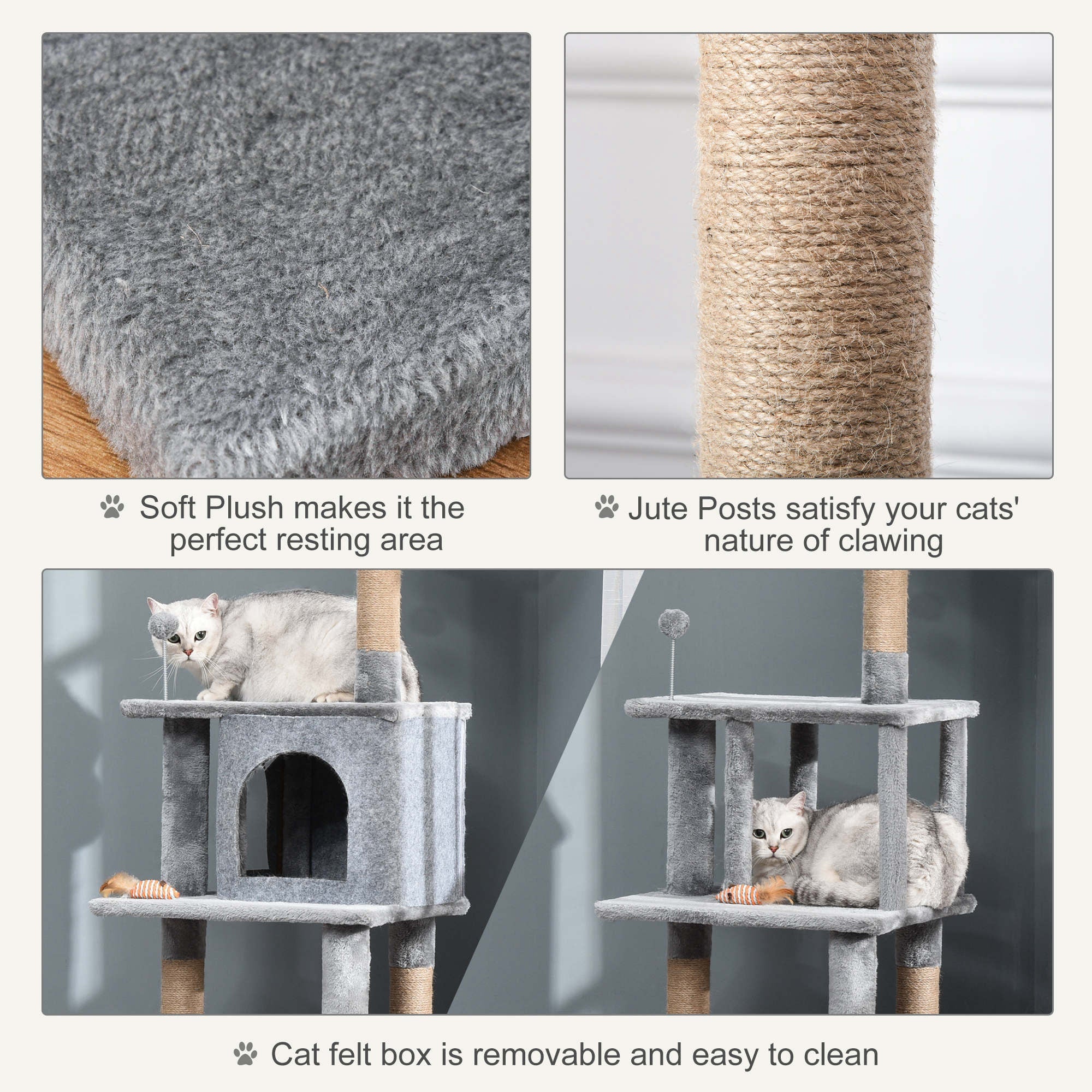 PawHut Cat Tree Tower Climbing Kitten Activity Center with Jute Scratching Post - Image 6