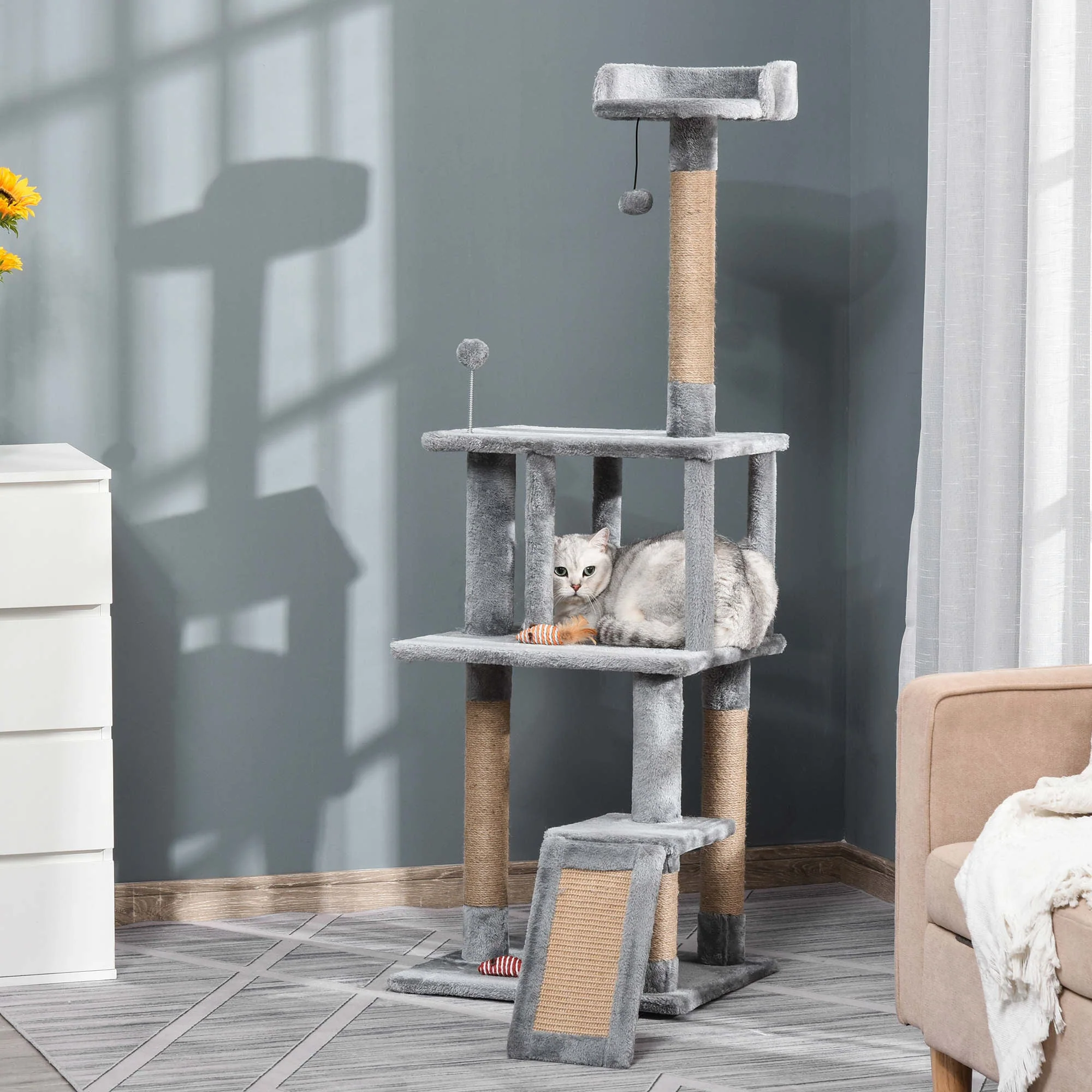 PawHut Cat Tree Tower Climbing Kitten Activity Center with Jute Scratching Post - Image 9